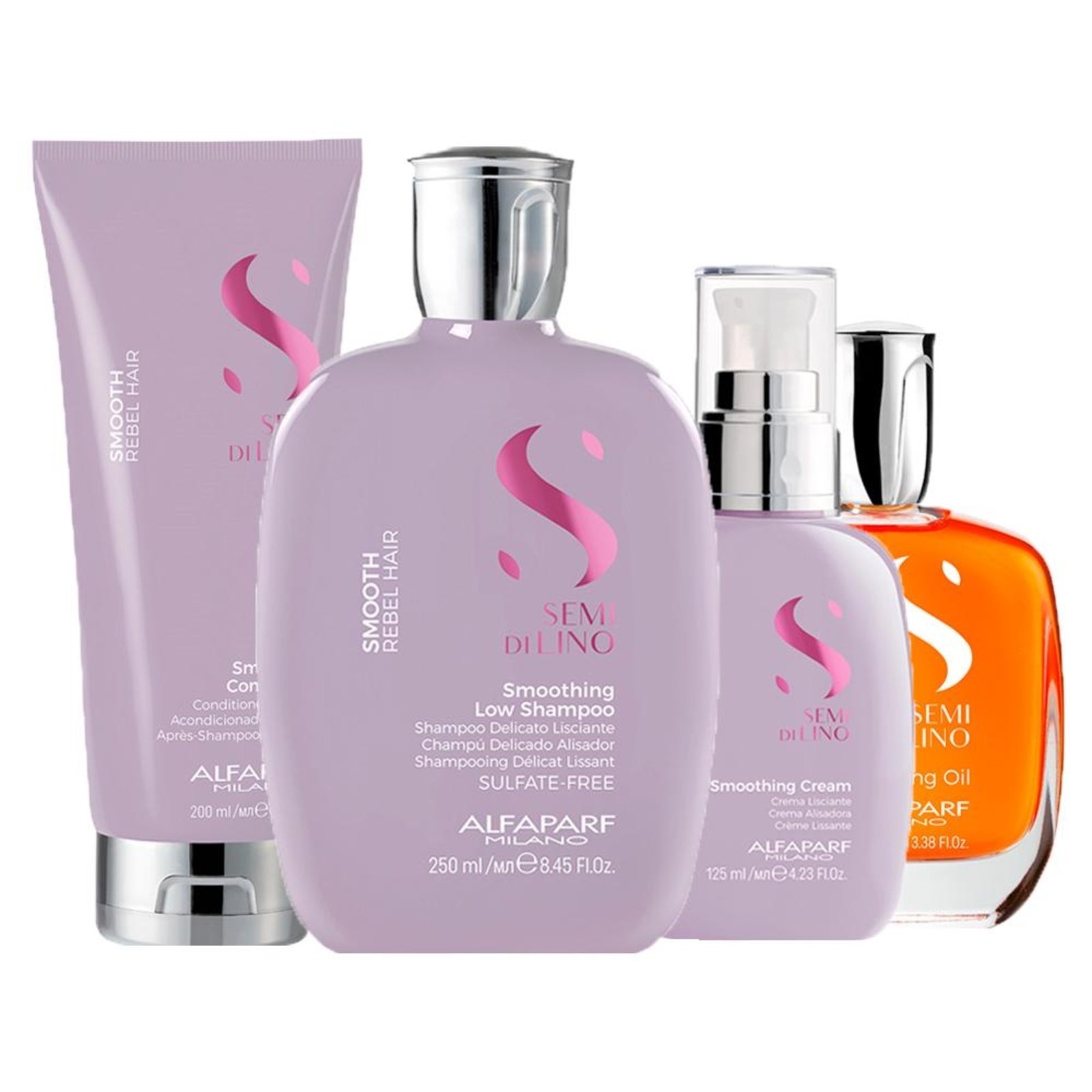Alfaparf Semi Di Lino Smooth Shampoo, Cond, Creme e Óleo