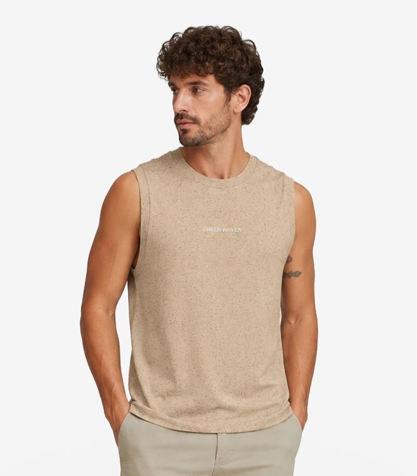 Regata Masculina Meia Malha Linho Diametro Marrom