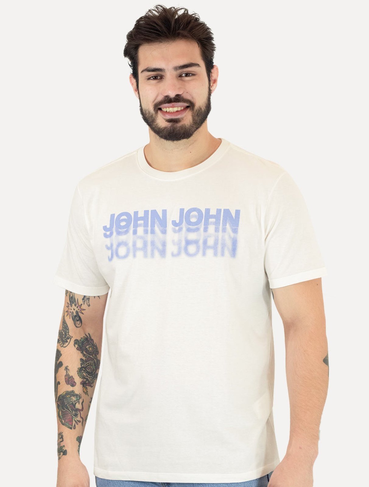 Camiseta John John Masculina Regular Logo Shadow Repeat Off-White