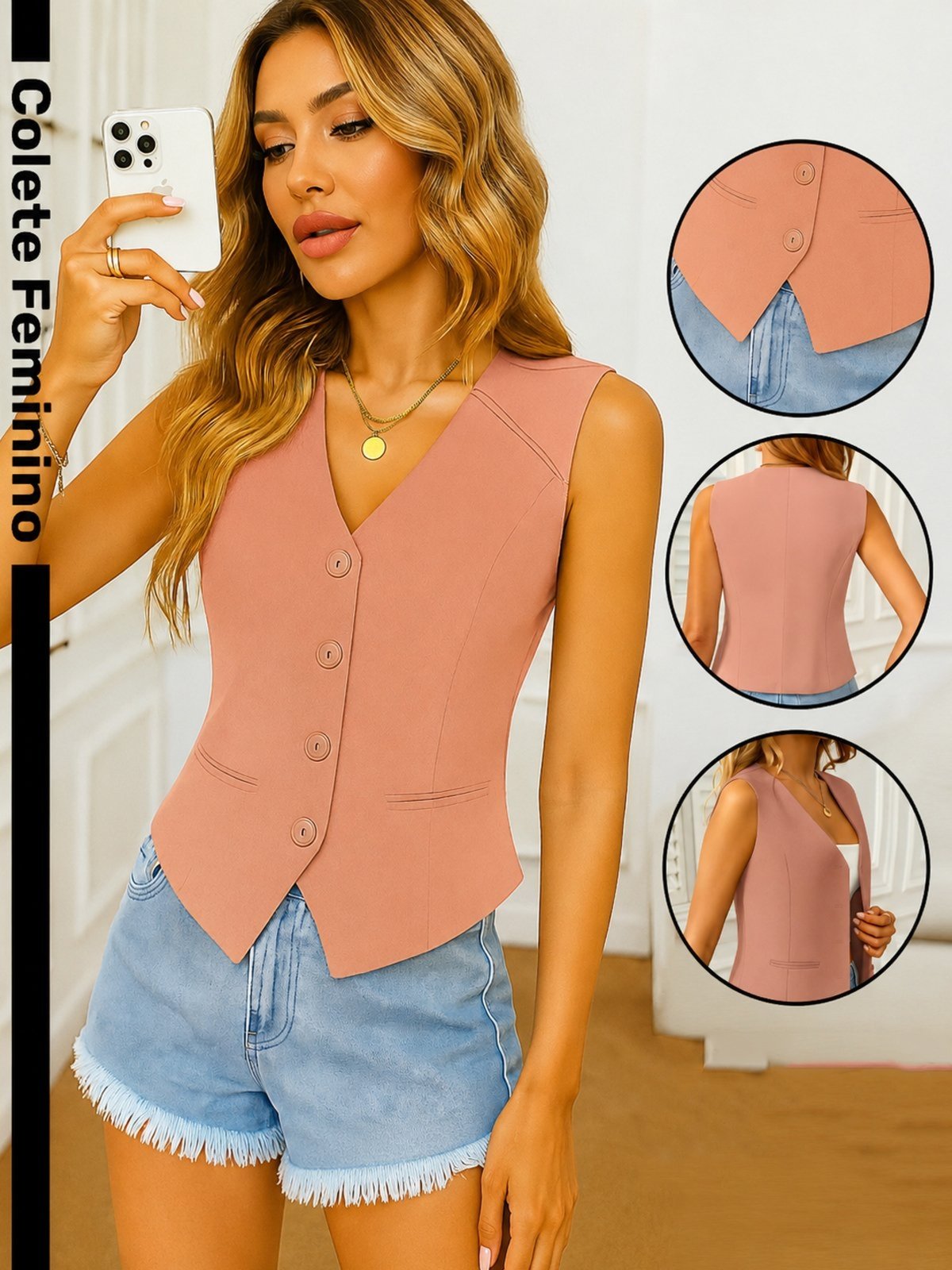 Colete Feminino Alfaiataria Safira Moda Rosê