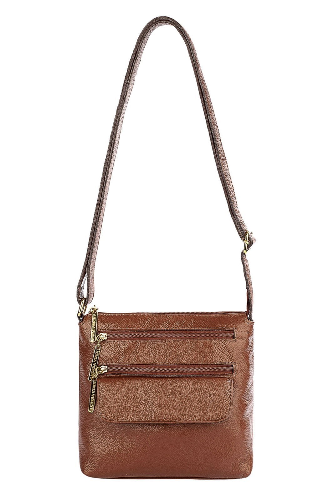 Bolsa transversal de couro liso Maura - Whisky