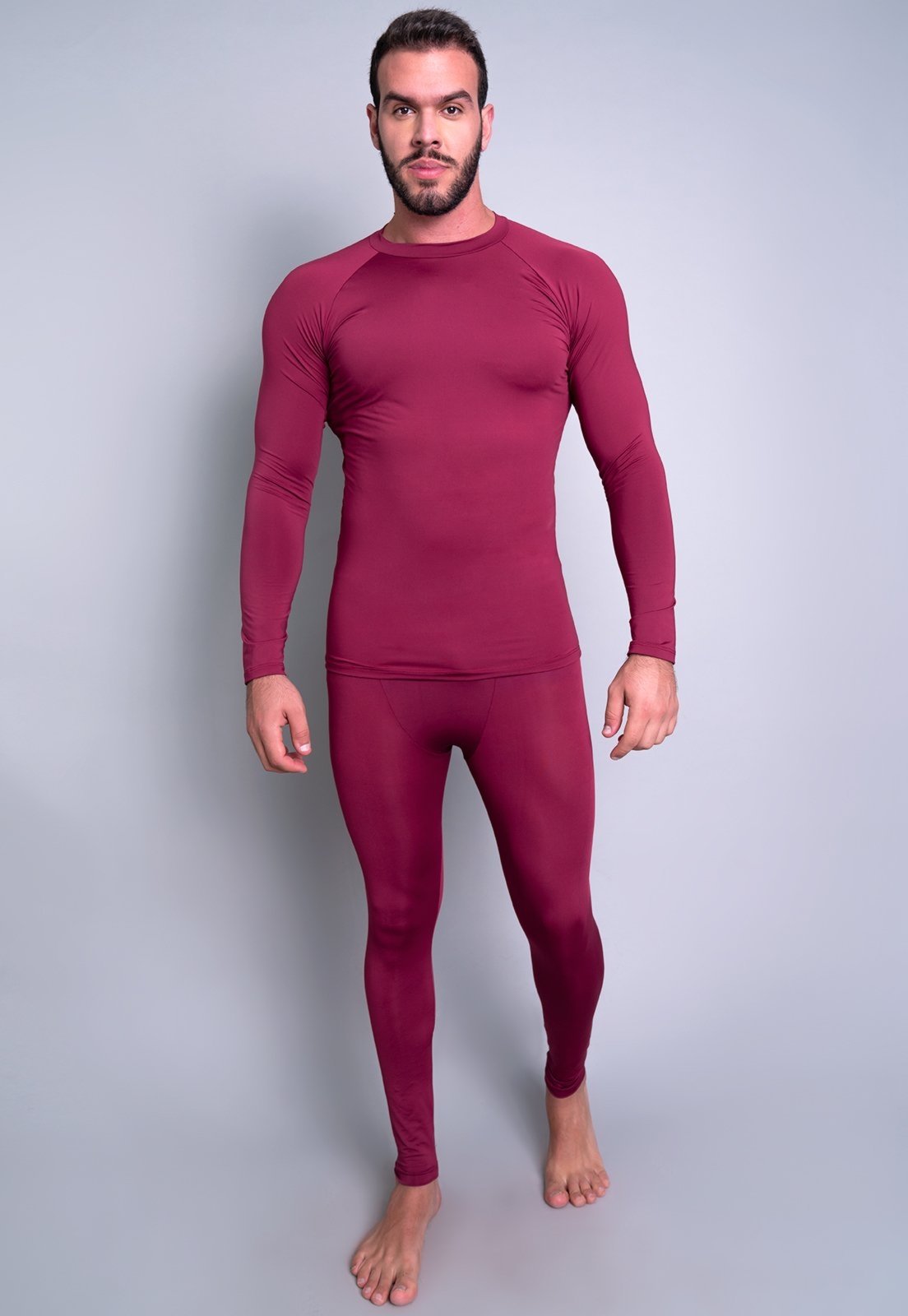 Conjunto Térmico MVB Modas Masculina Segunda Pele Proteção Uv 50+ Vinho
