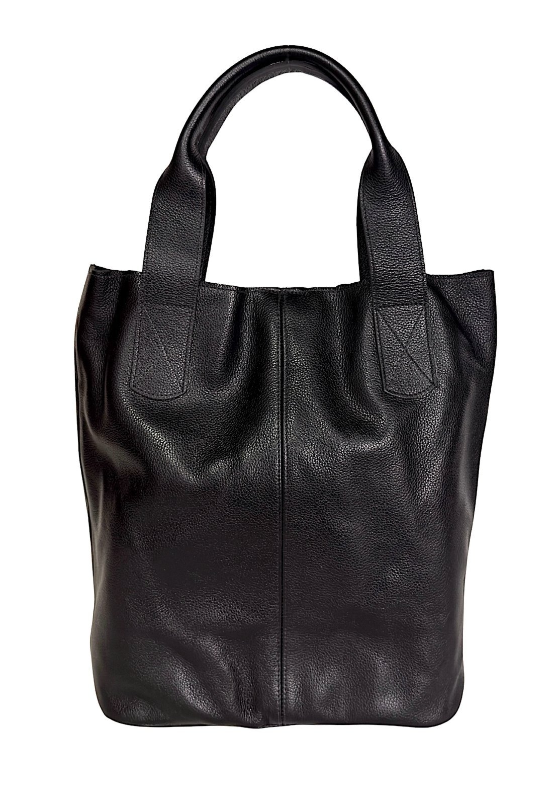 Bolsa Shopper em Couro Legítimo Preto: Sacola Grande com Carteira Interna