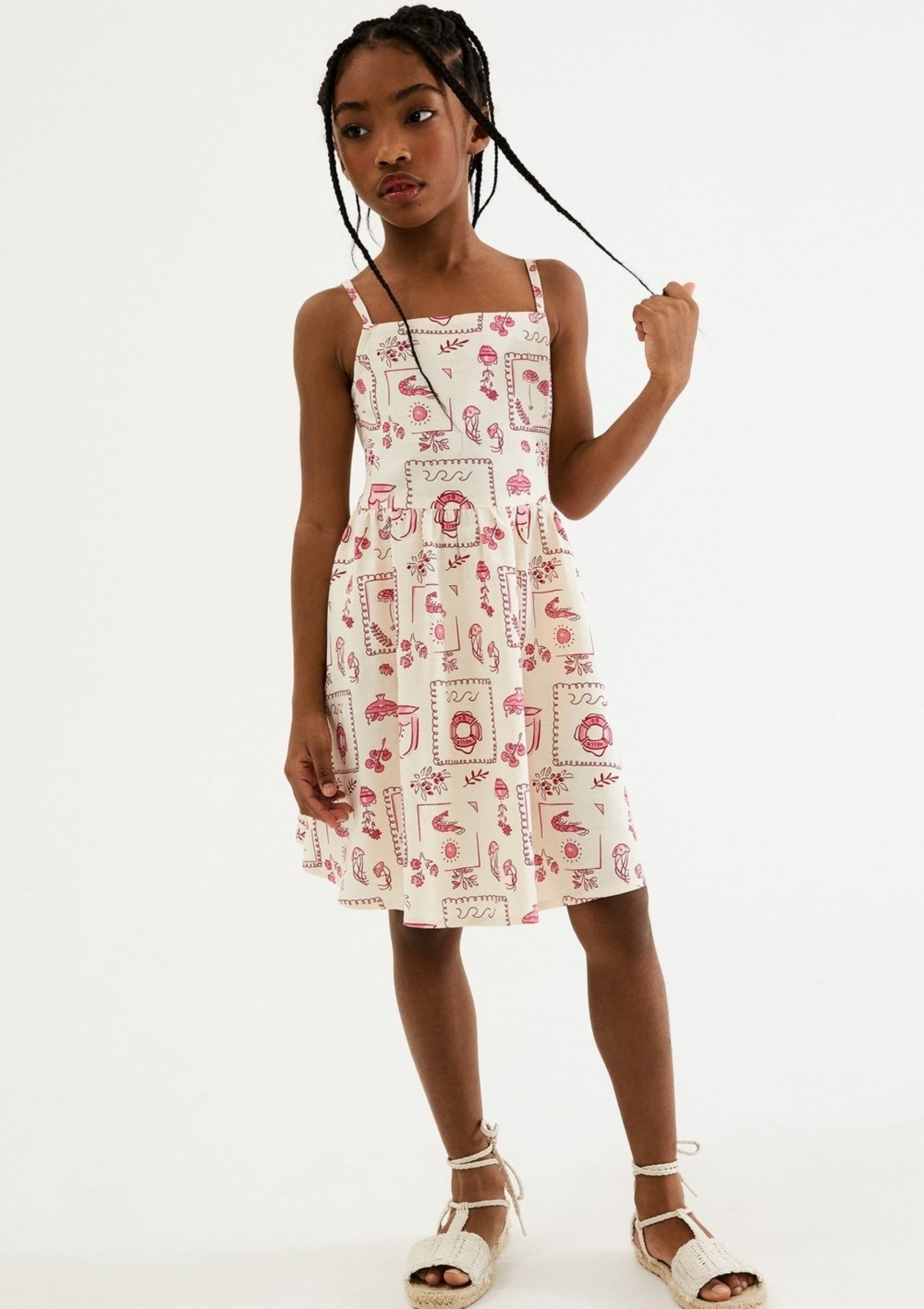 Infantil - Vestido Godê Estampado Com Linho Hering