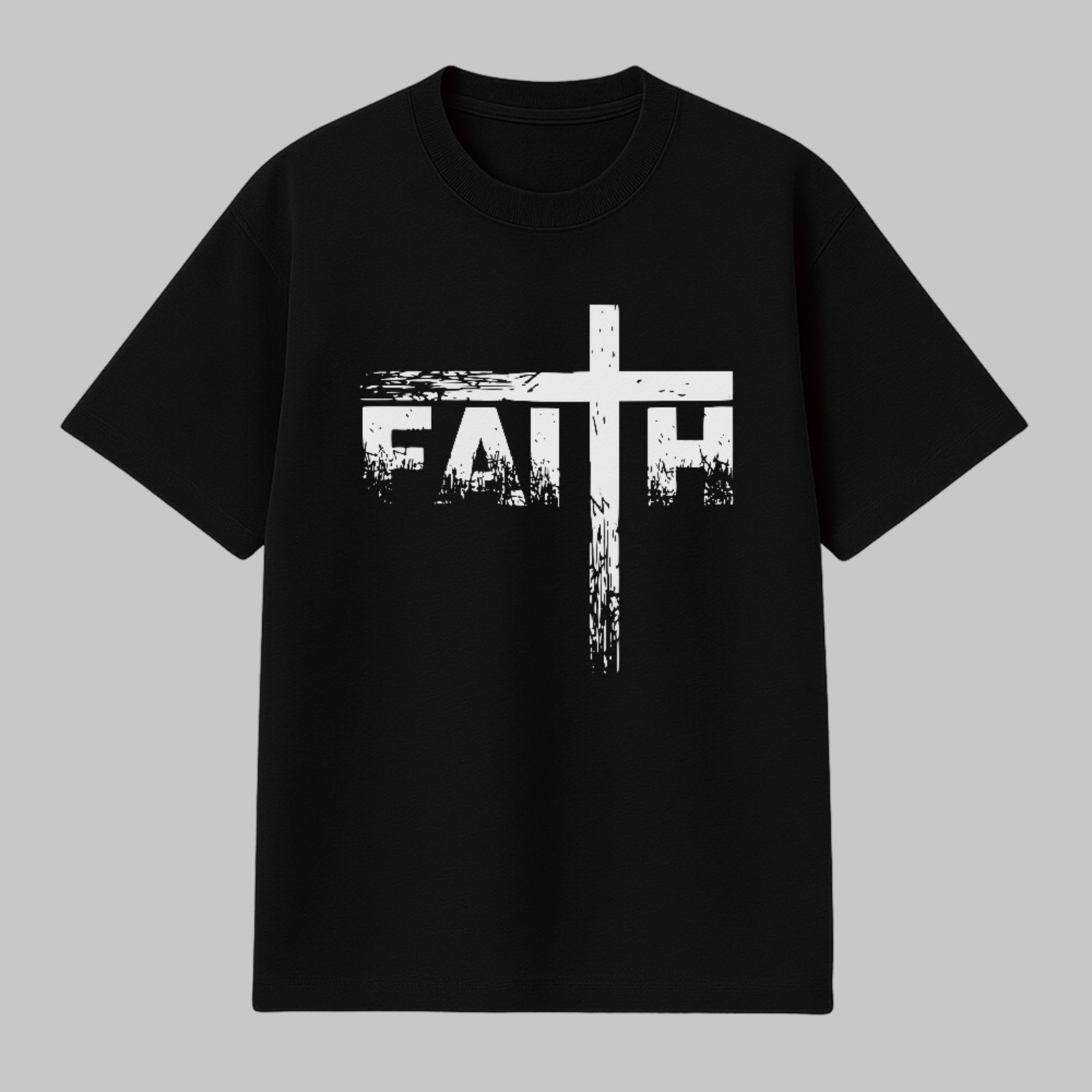 Camiseta Básica Faith Cruz Religiosa Cristã Unissex Preto