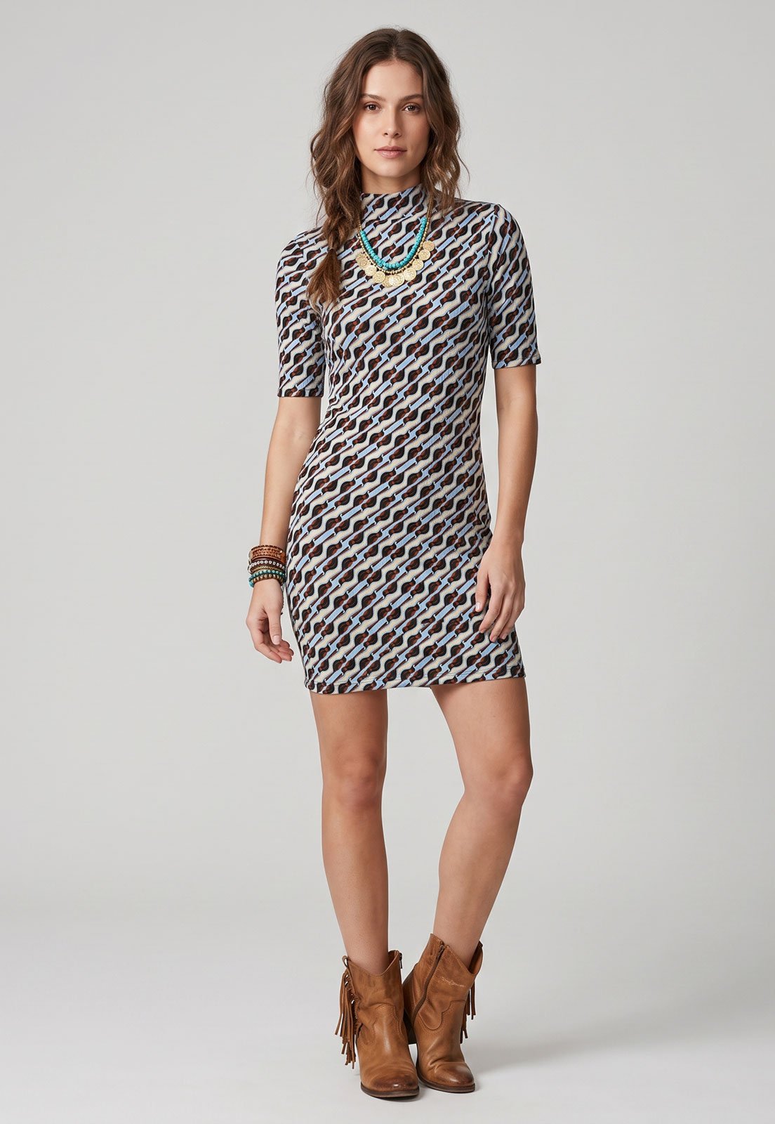 Vestido Lez a Lez Malha Canelada Bege