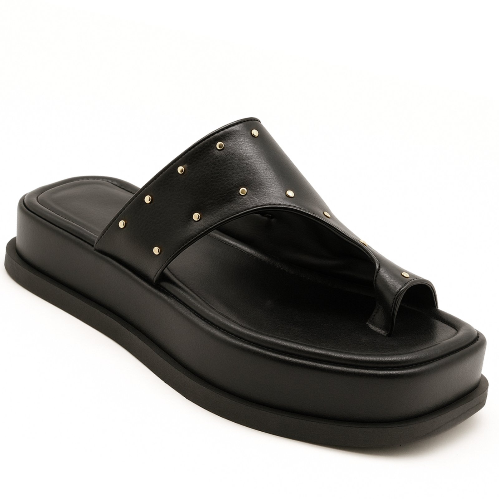 Papete Flatform Sandália Fashion com Tachas Preta 23404 Hannah Footwear