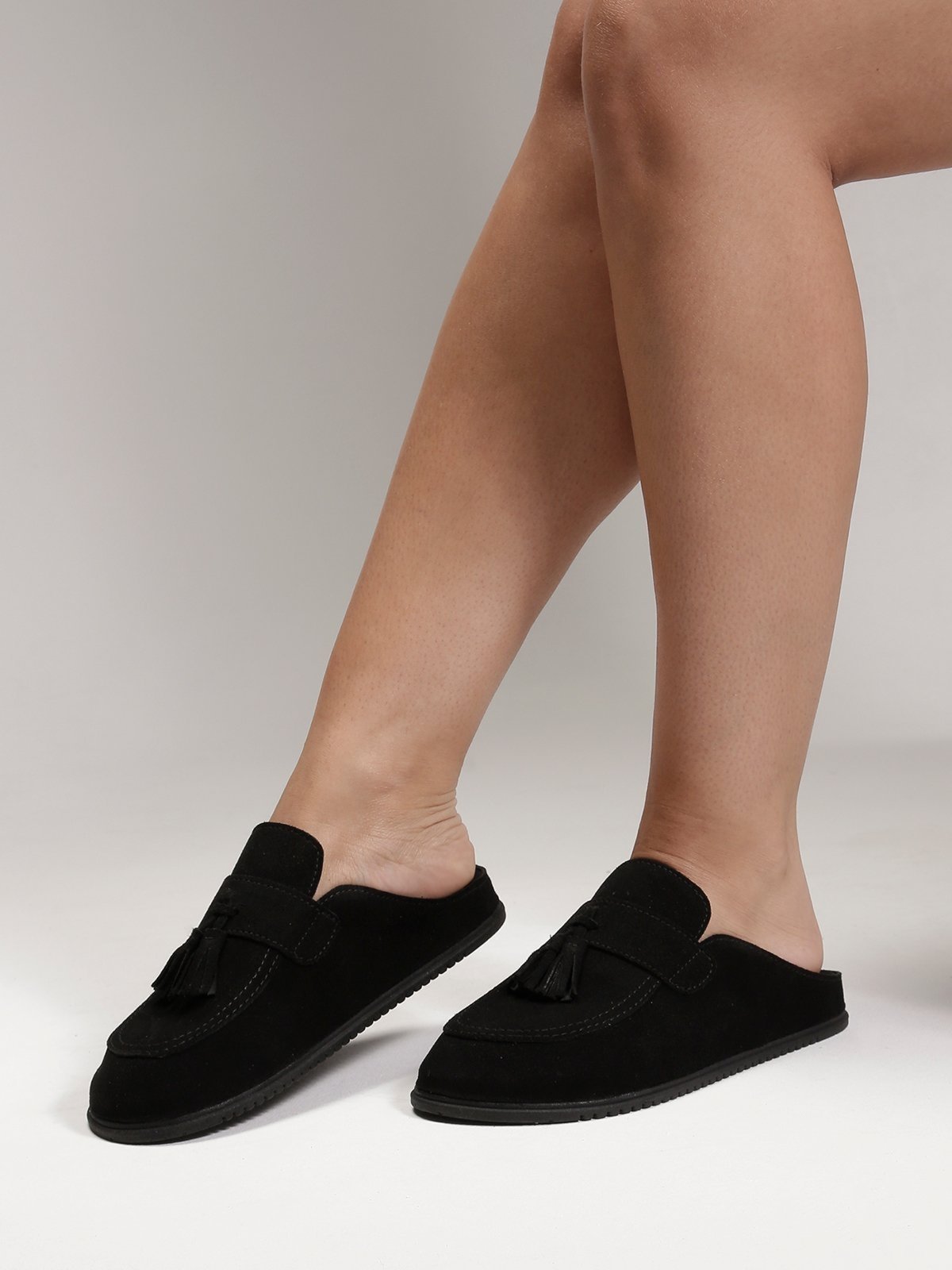 Clogs Couro Legítimo Flor de Griffe Feminino Mocassins Prático Confortável Elegante Moda Casual Preto