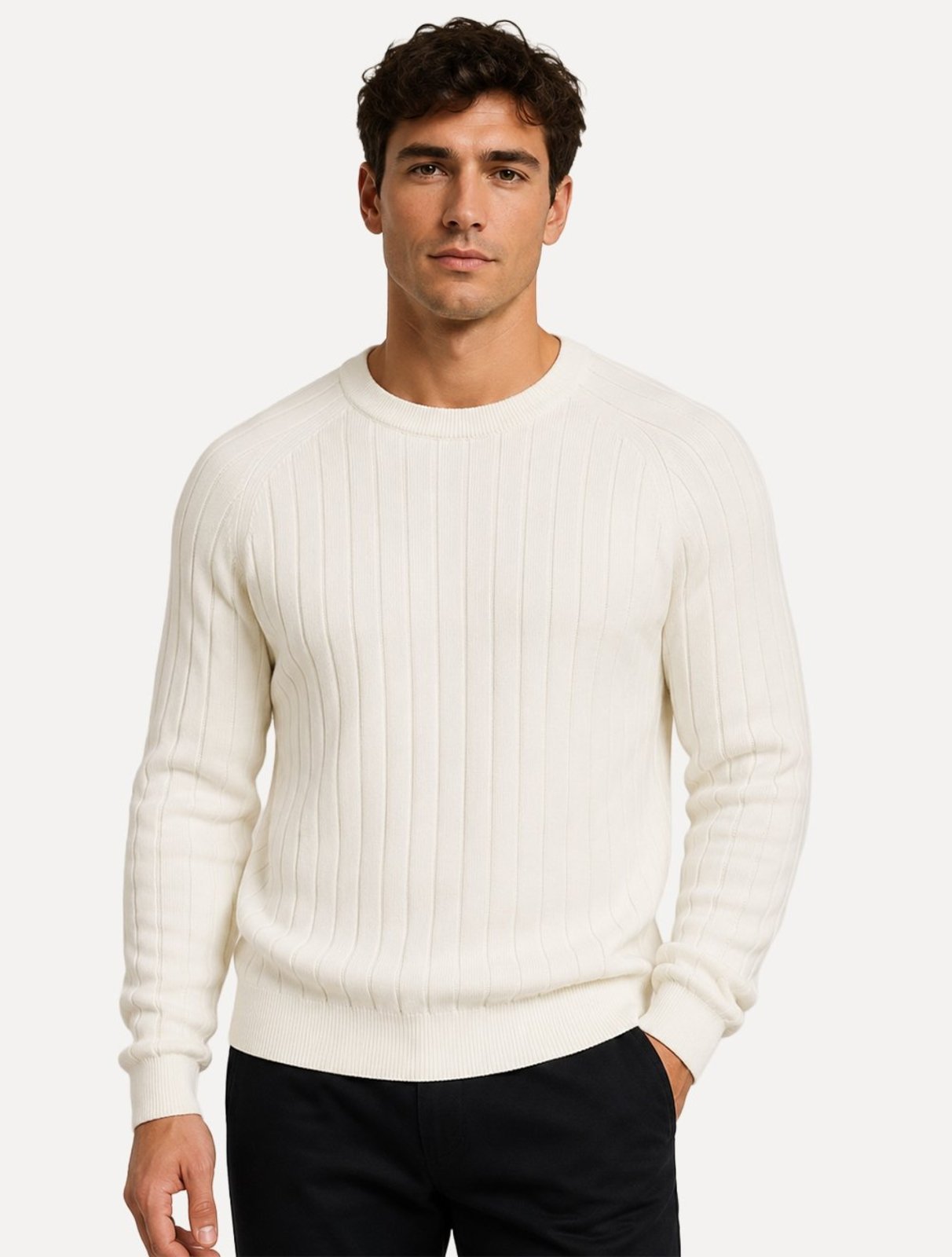 Suéter Dixen Masculino Tricot Manga Longa Texturizada Vertical Off White