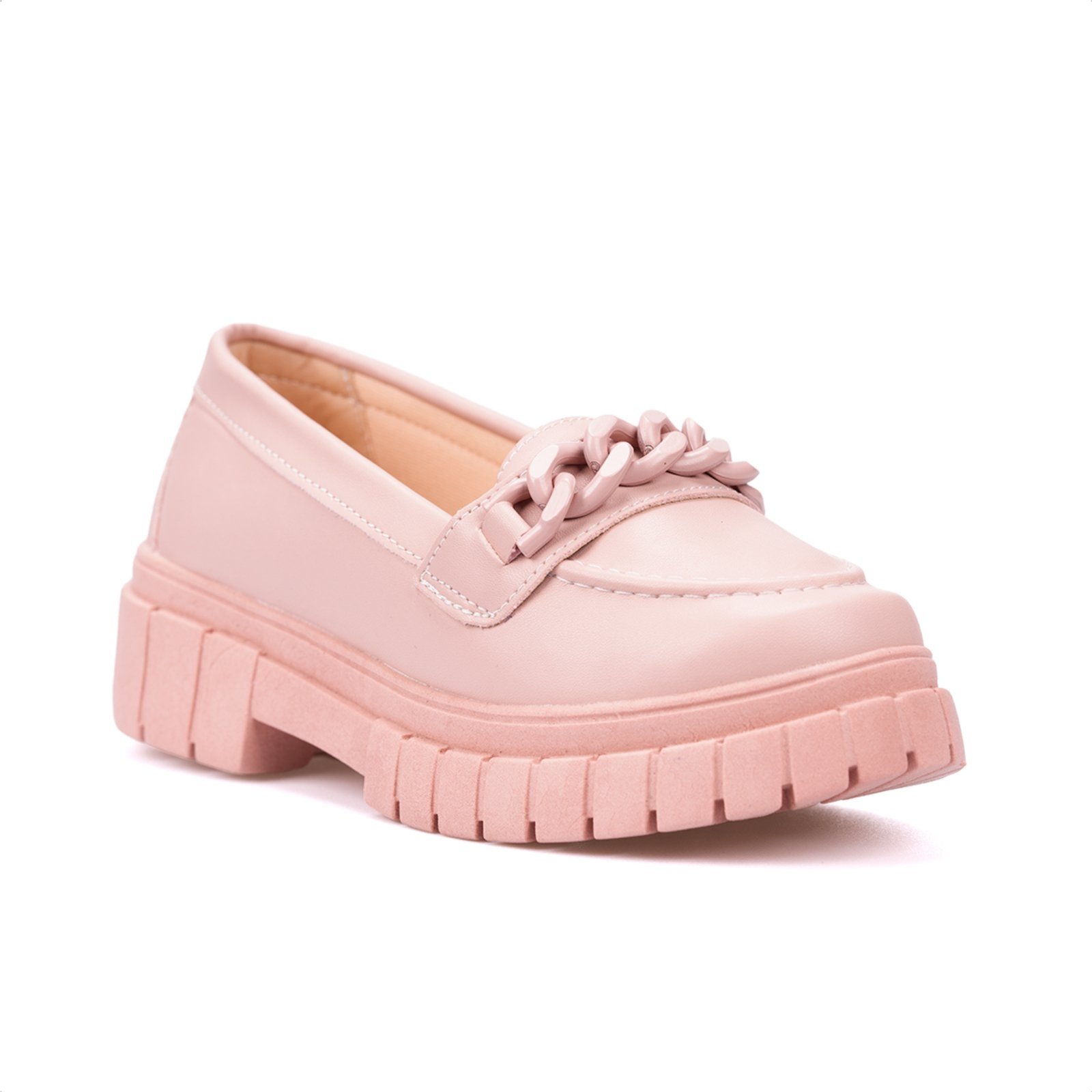 Vista 3 Infantil - Mocassim Verniz Com Corrente Sola Tratorada Da Moda Menina Fashion rosa Menina Fashion rosa