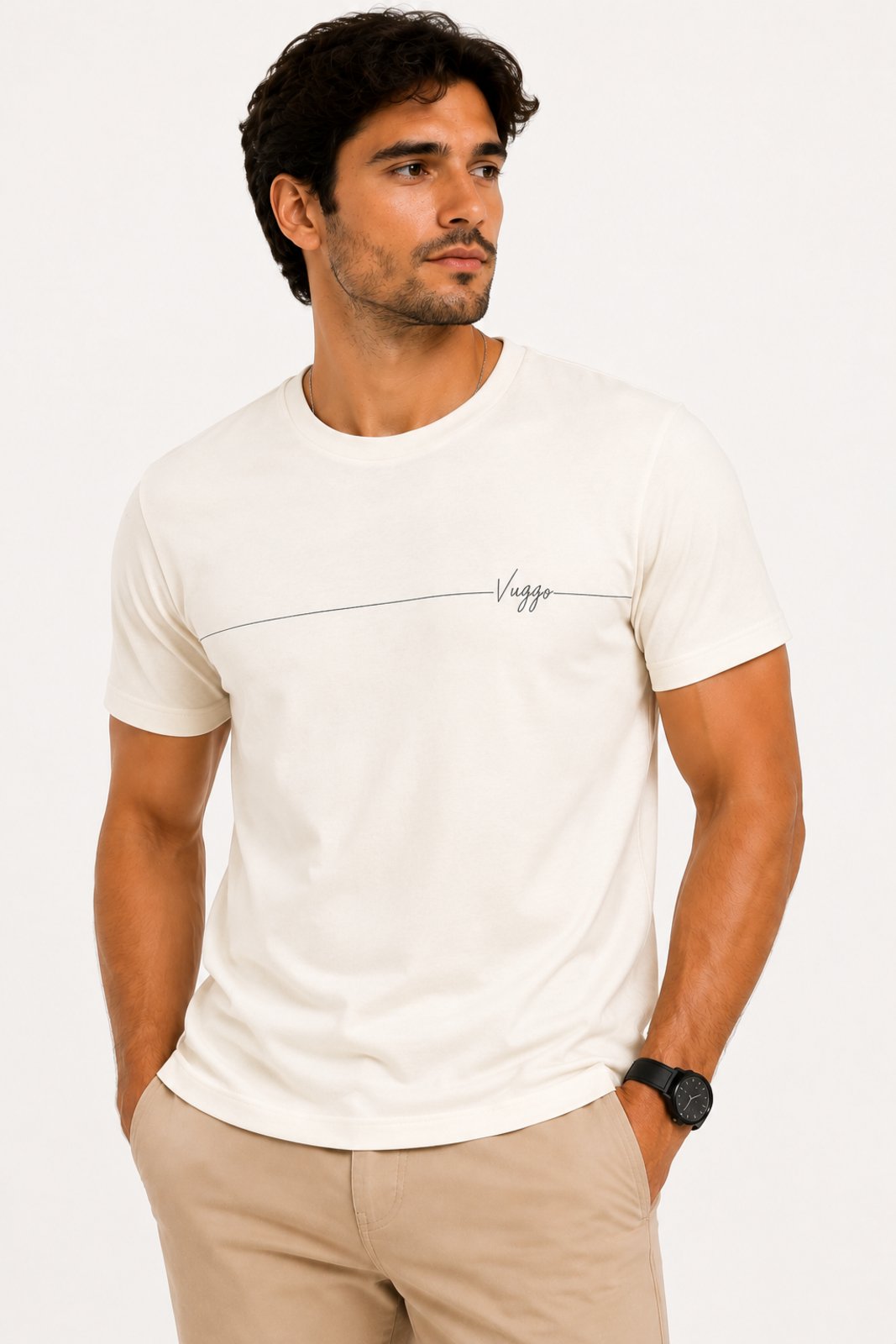 Camisa Masculina D Bell Outlet Fashion Algodão Basic Off-White