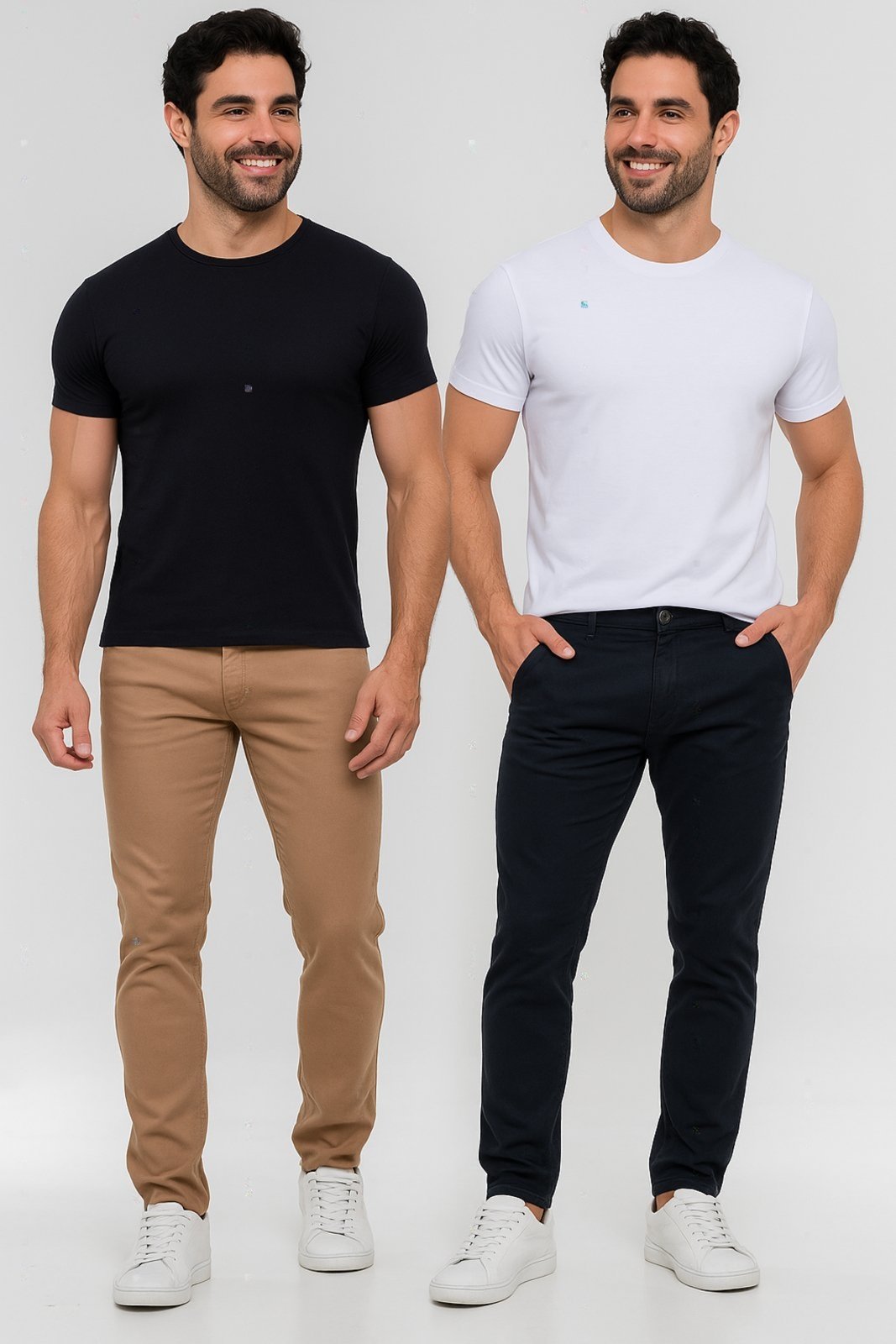 KIT 2 Calças Sarja ER ESTILO RENOVADO Casual e Confortavel Ideal Dia a Dia Caqui e Preta