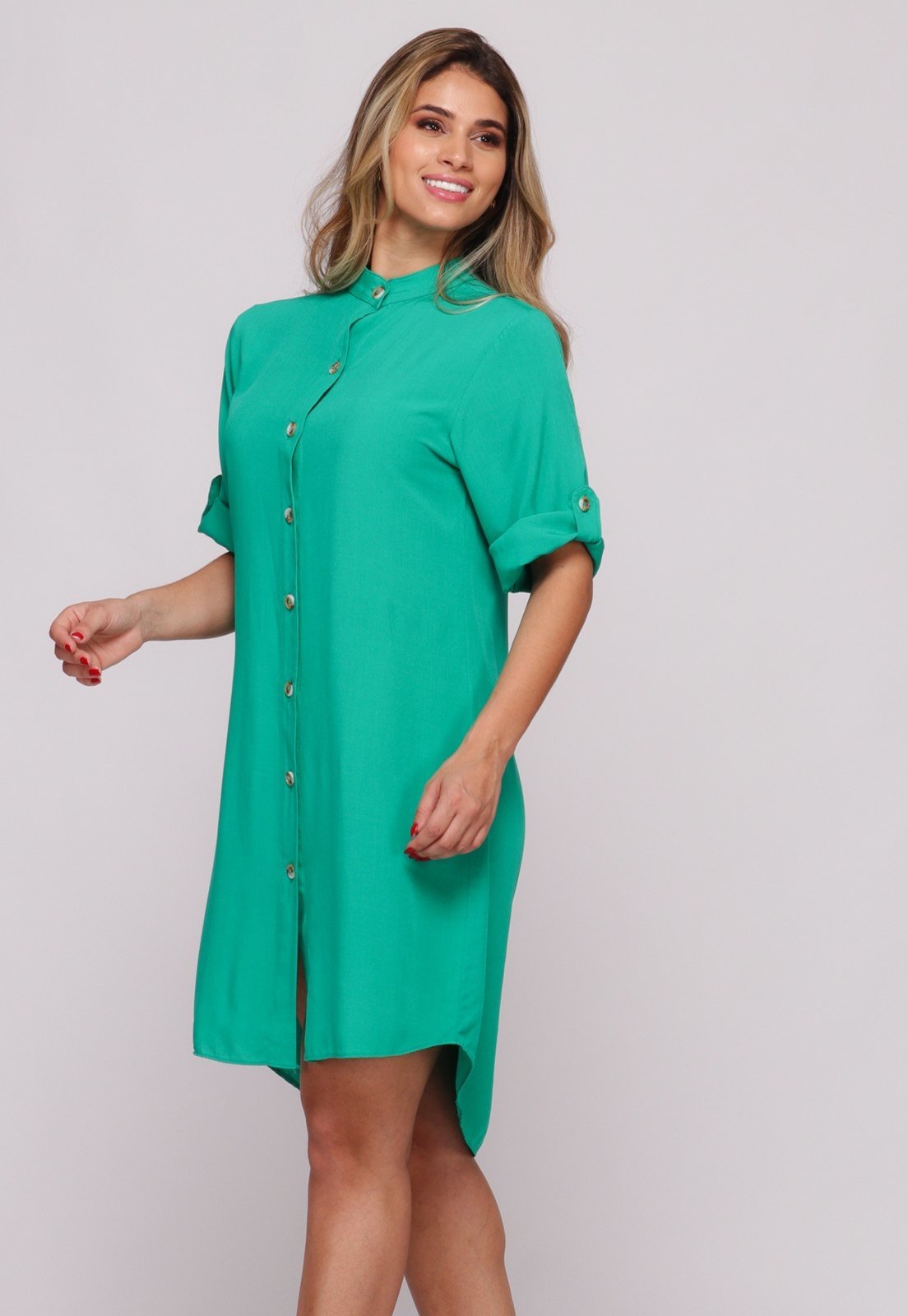 Vista 3 Vestido Chemise Botões C B’Bonnie Vitória Bandeira verde verde