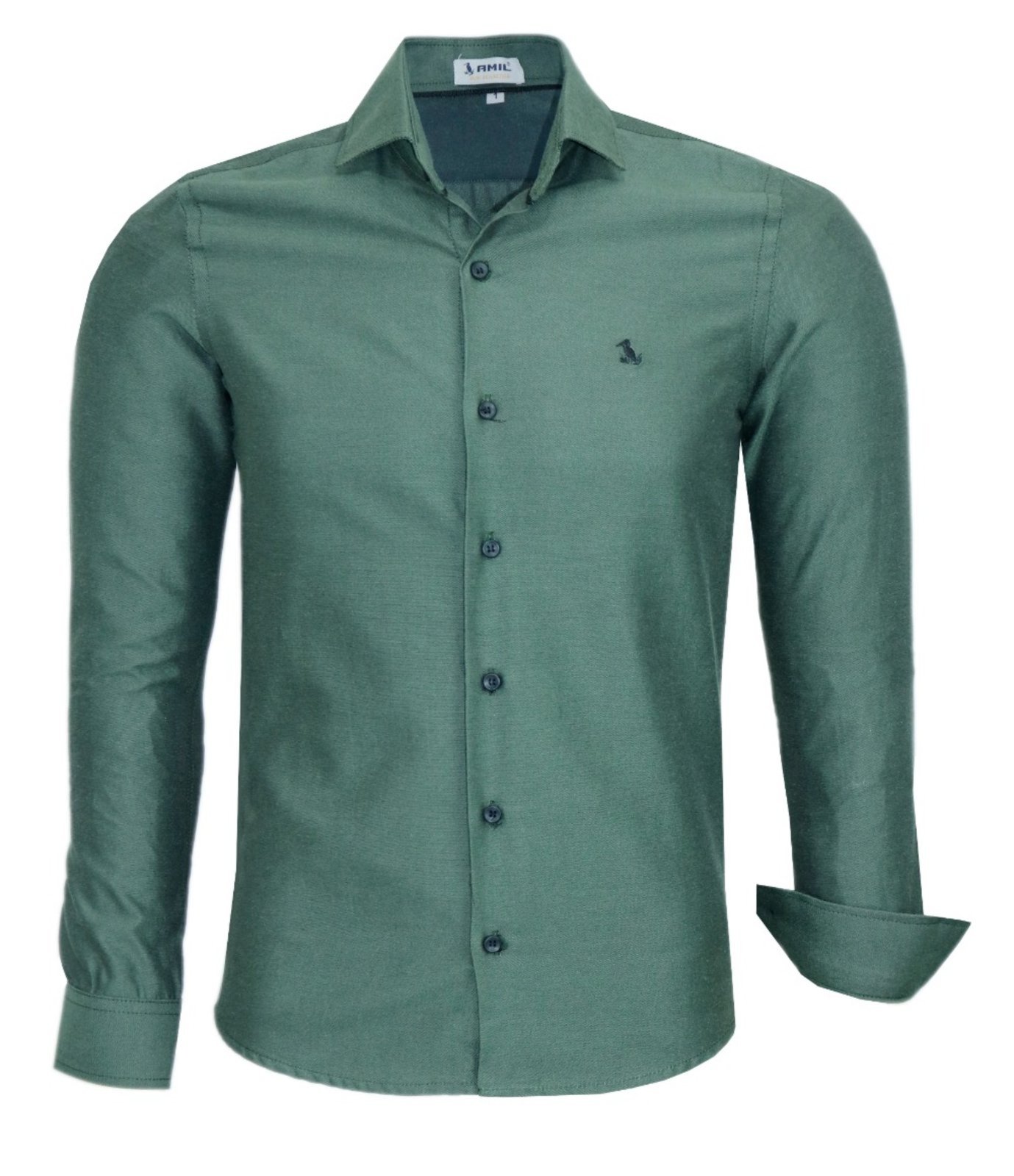 Camisa Social Amil Printer Slim Algodão/Poliéster Macia e Fácil de Passar Militar