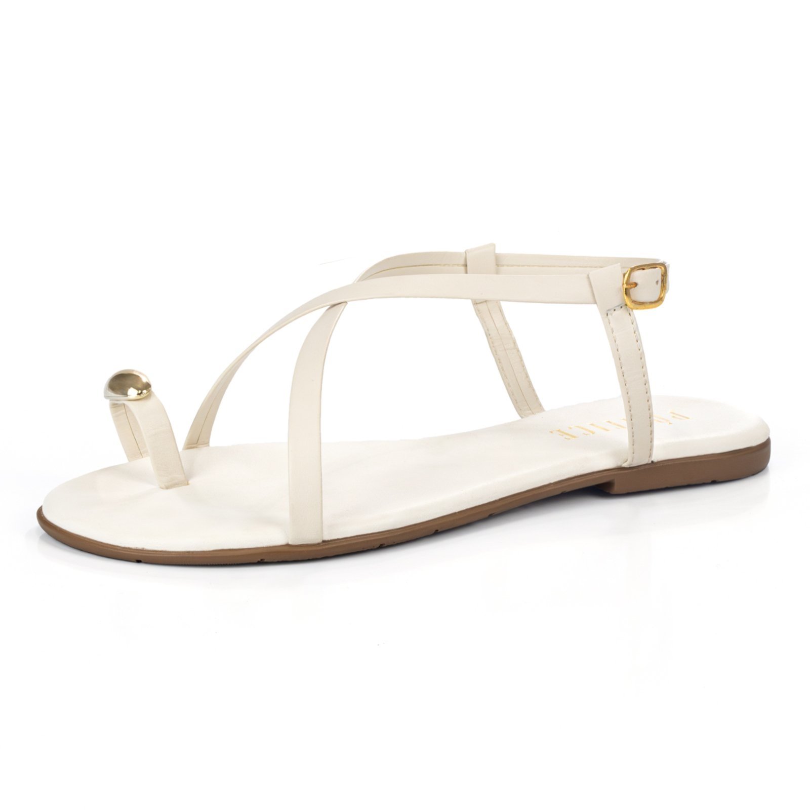 Sandália Feminina Rasteira Flatform Rasteirinha Papete Enfeite Metal Dedo Anel Lesma Brilho Off-white