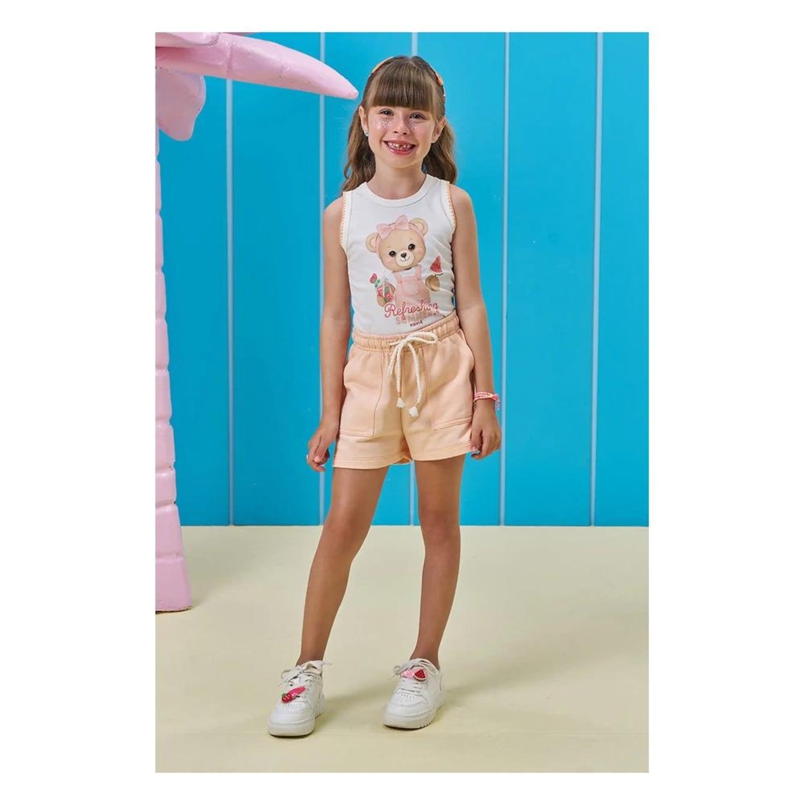 Infantil - Conjunto Feminino de Regata Shorts Kukiê Estampado Laranja 2 Unico