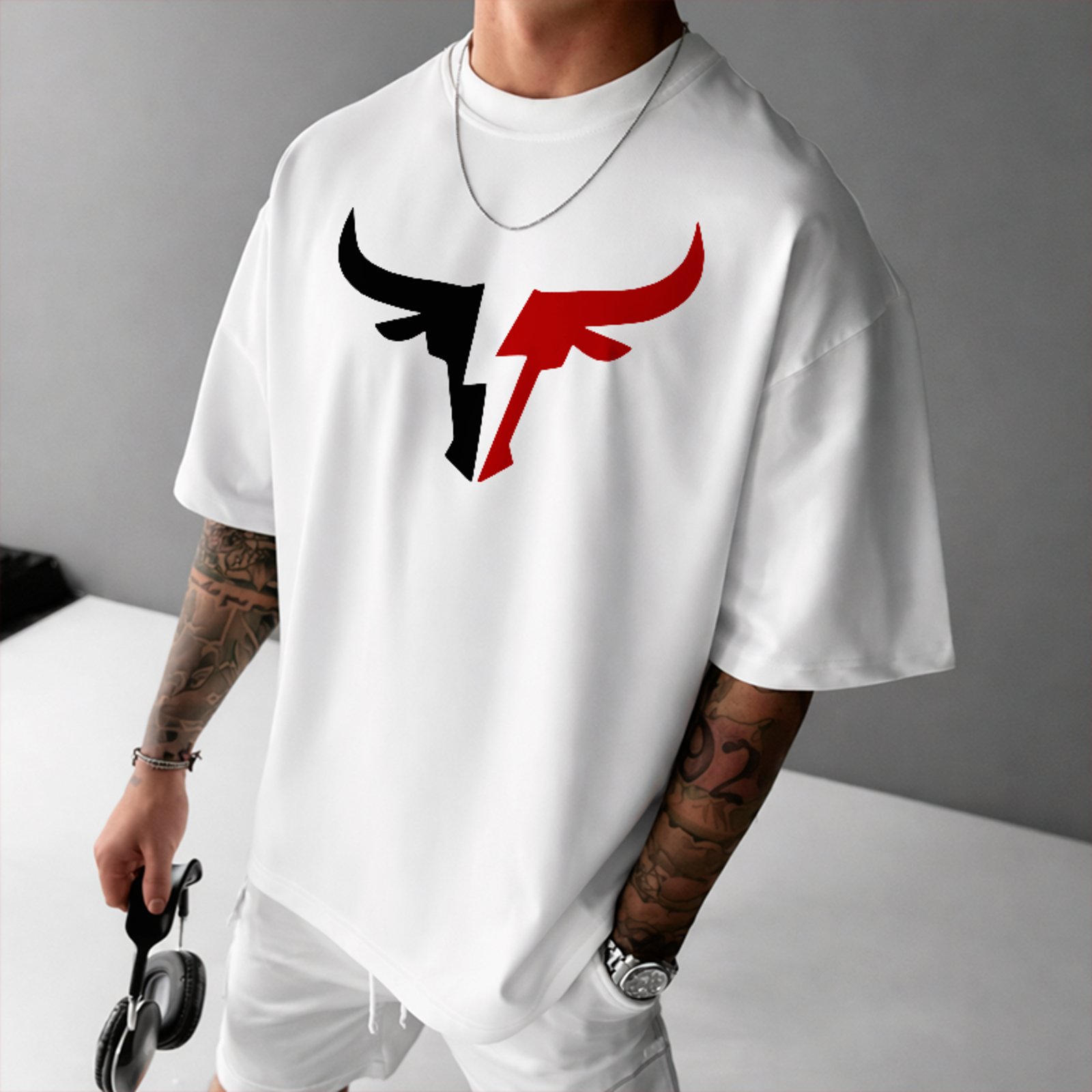 Camiseta Oversized Touro Minimalista Style Moda Country Cowboy Branco