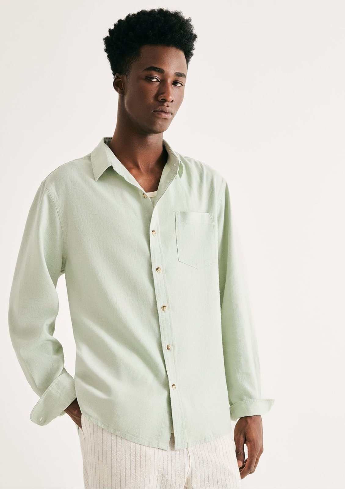 Camisa Básica Masculina Manga Longa Slim Em Linho - Verde XXG