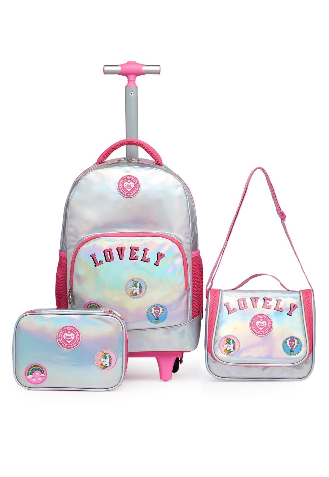 Infantil - Kit Mochila Lancheira Estojo Feminina Escolar Juvenil Polo One