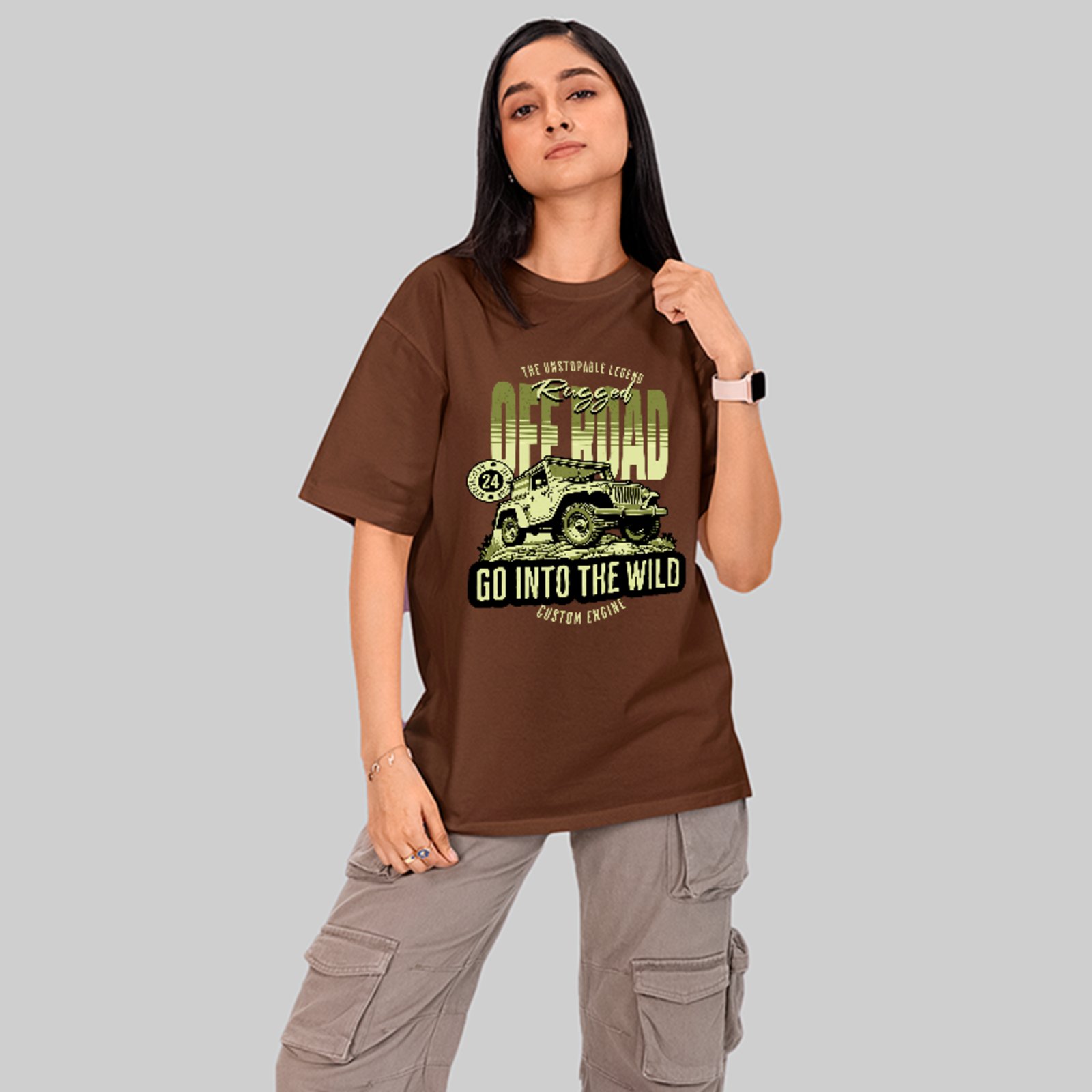 Camiseta Oversized Off Road Jeep Aventura Go Into Wild Unissex Marrom