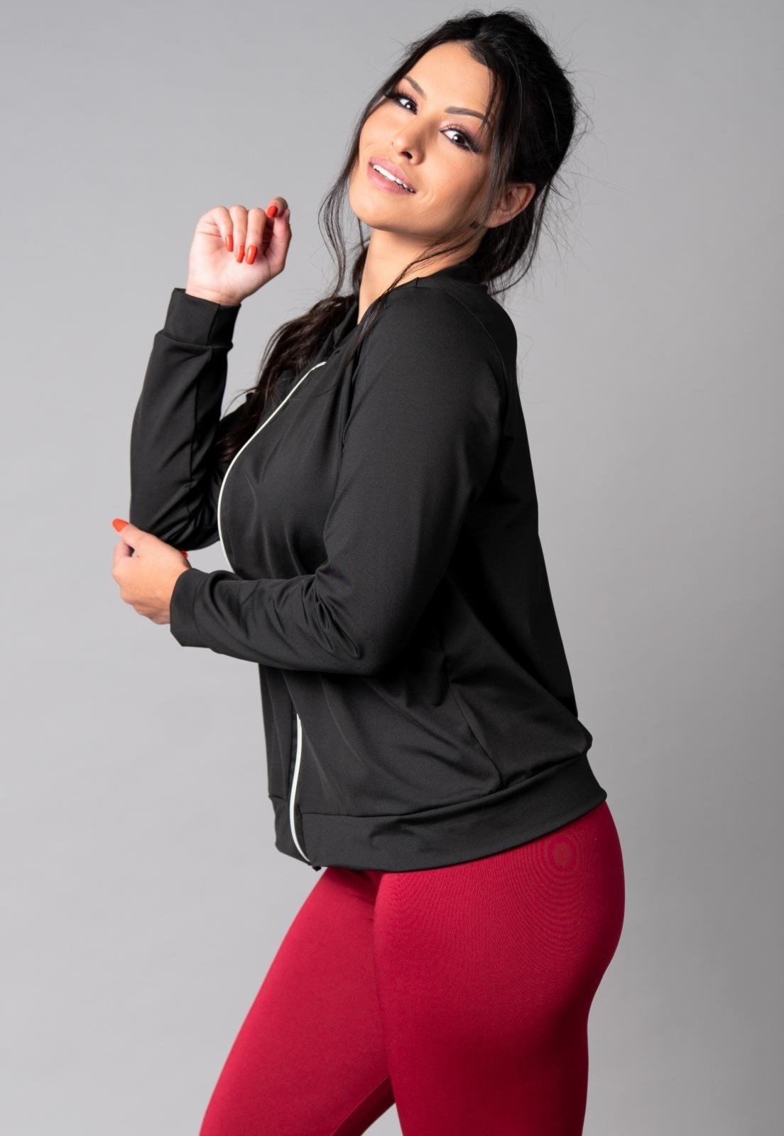 Casaco MVB Modas Jaqueta Bomber Zíper Suplex Liso Preto