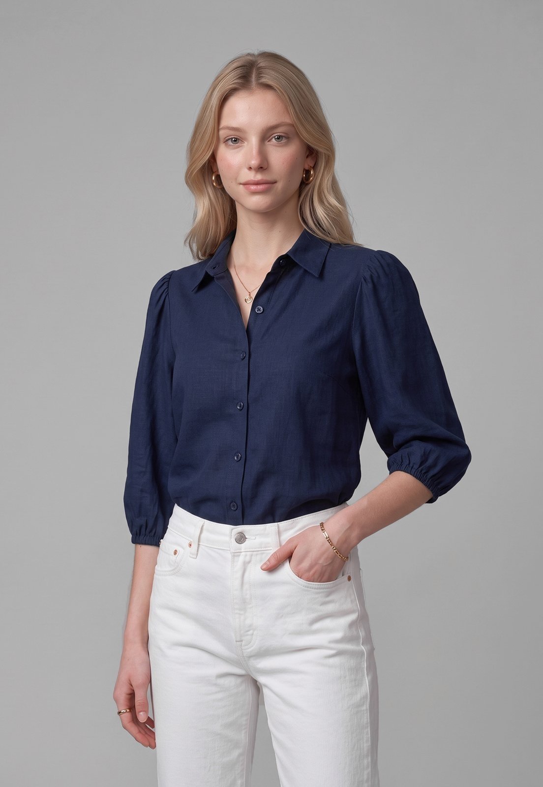 Camisa Intens Manga 3/4 Viscolinho Azul