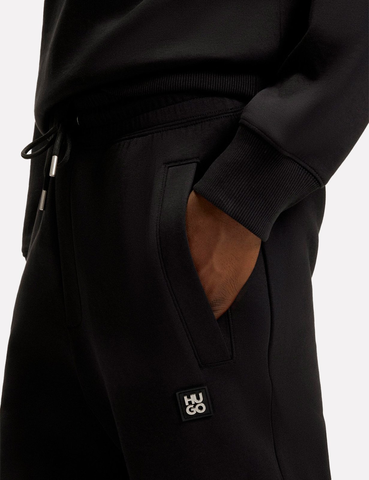 Vista 3 Calça Hugo Boss Masculina Moletom Regular Fit Dimacs 002 Preta preto Hugo Boss preto