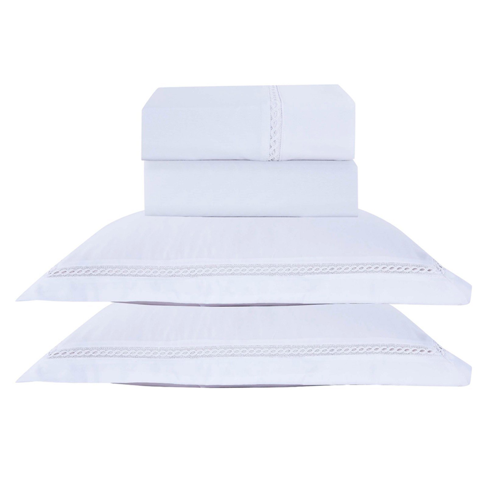 Jogo de Cama Lençol Queen Luxuria Percal 300 Fios 4 Peças - Branco - 100% Poliéster