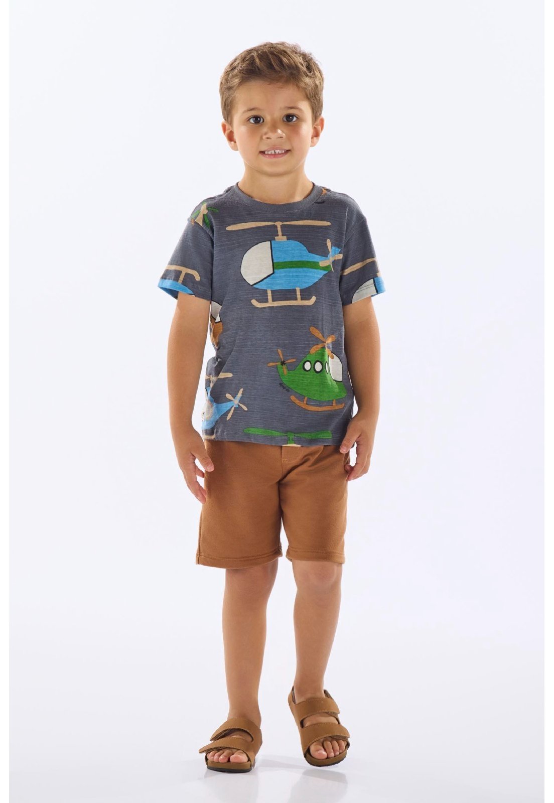 Infantil - Conjunto com Camiseta e Bermuda Up Baby Cinza