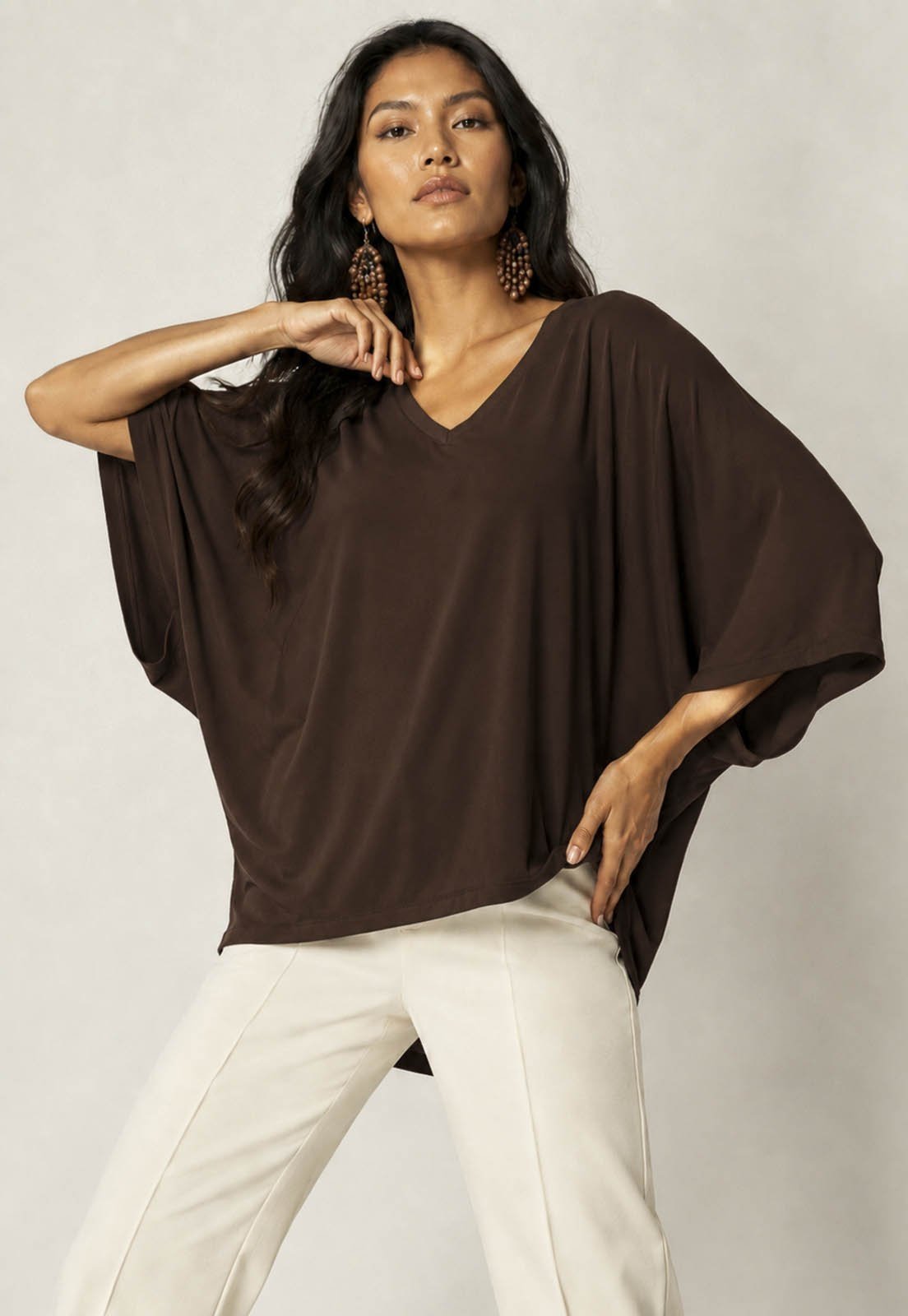 Blusa Amazonia Vital Ampla Morcego Guyrá Manga 3/4 Malha Marrom