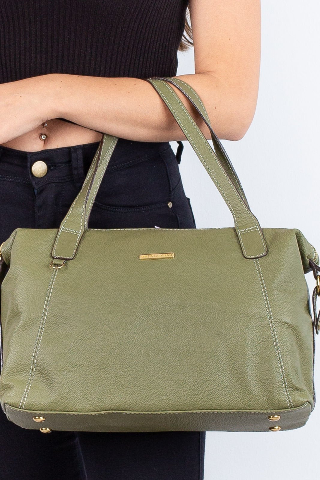 Bolsa de couro liso grande Aurora - Verde