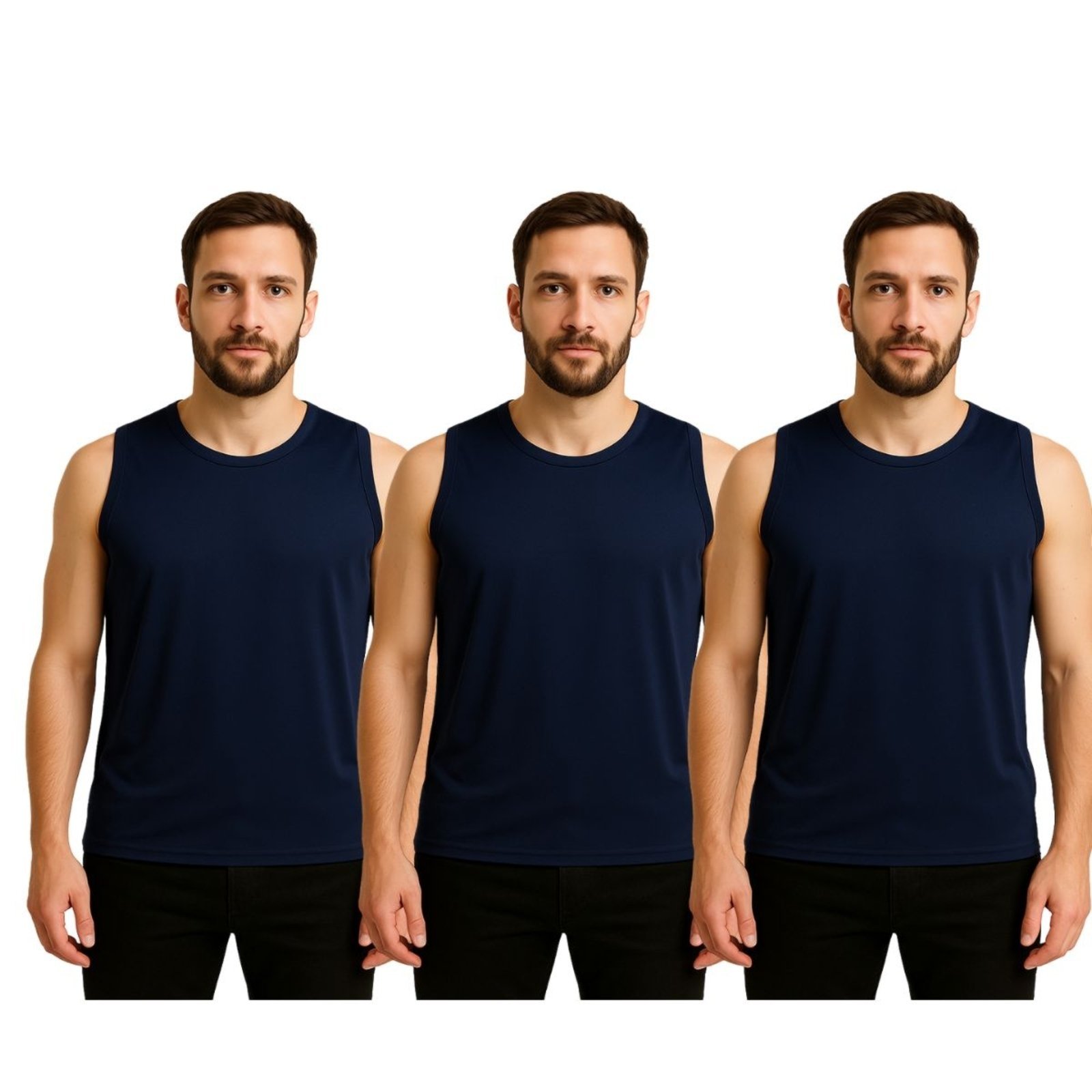 Kit 3 Camisetas Masculinas FMF Básicas Fitness Dry Fit Treino Academia Marinho