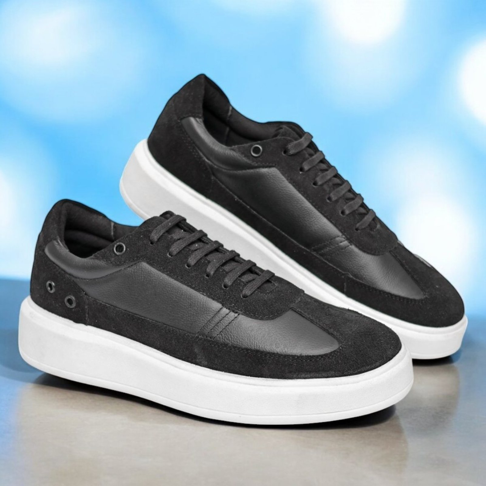 Tênis Casual Sneaker Masculino Couro Confort Mr Light Camurça Premium Preto