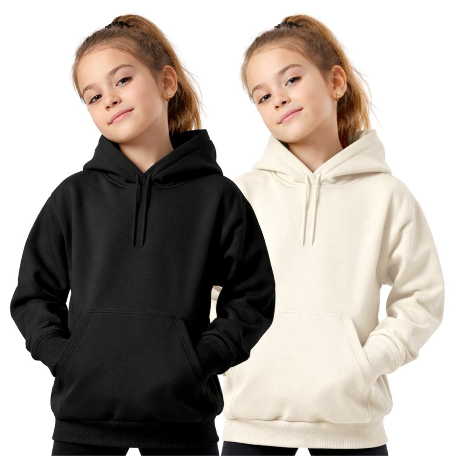 Infantil - Kit 2 Casaco Feminino Liso Moletom Canguru Com Capuz Macio