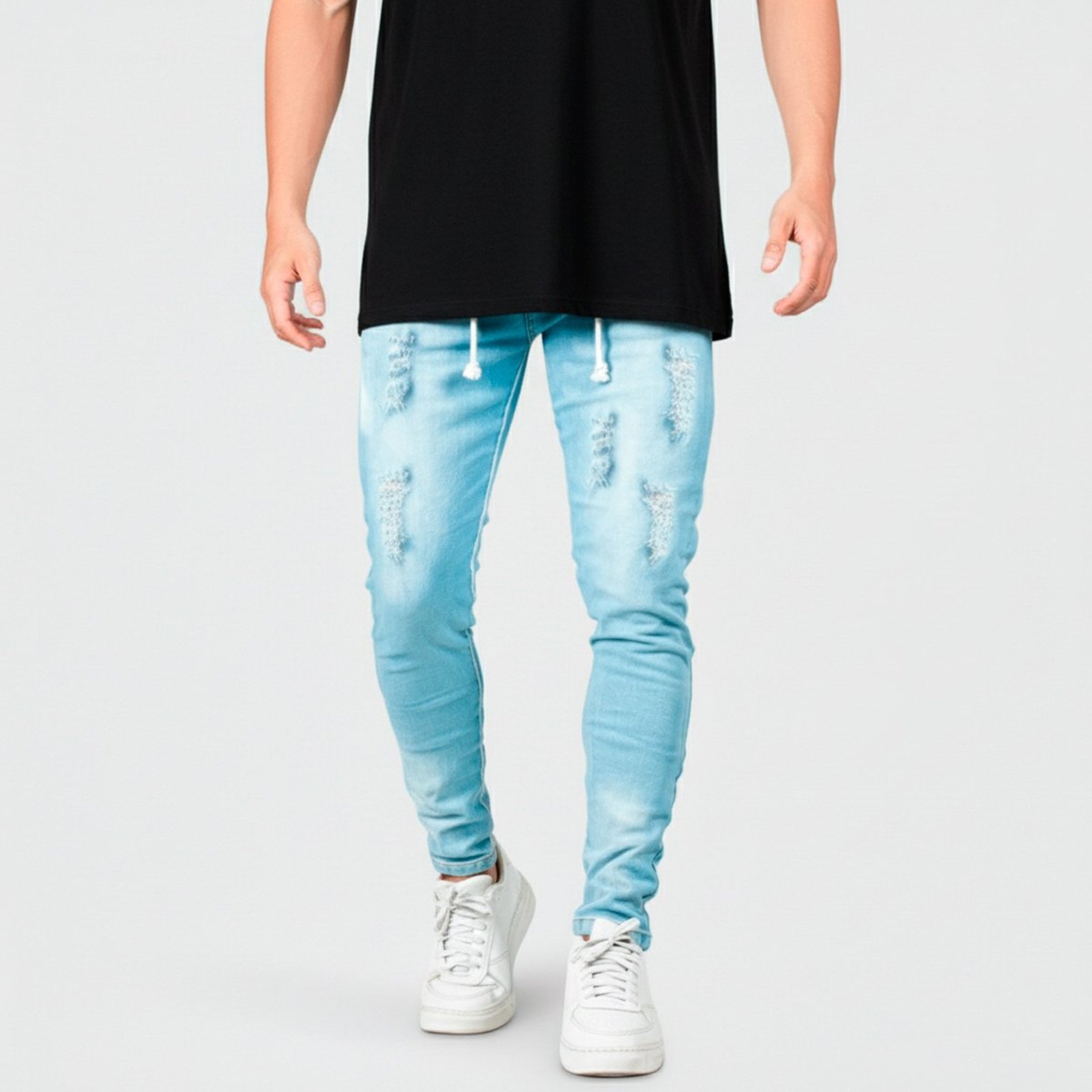 Calça Jeans Masculina Azul Claro Rasgado