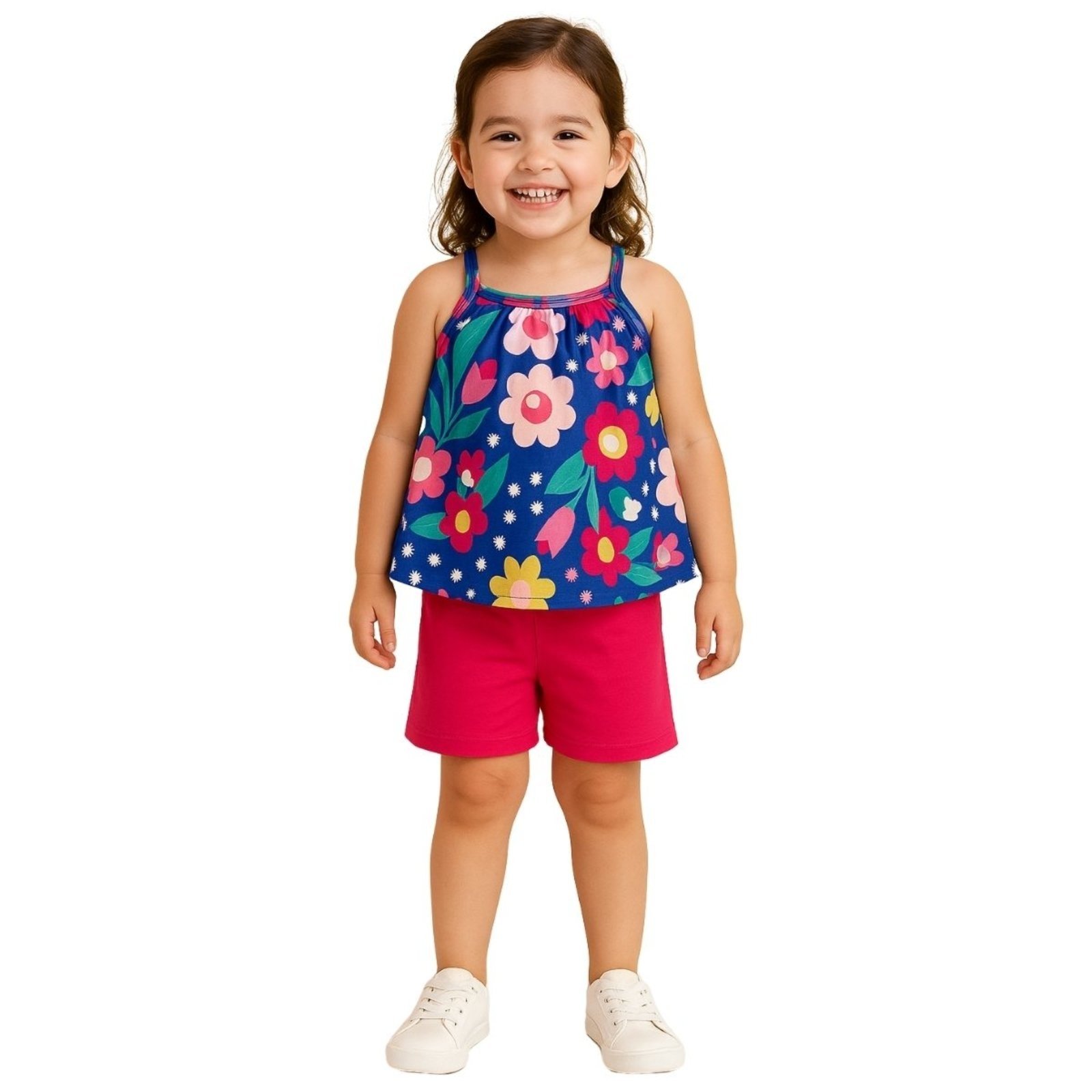Vista 2 Infantil - Conjunto 2pçs Alça Finas Kyly Flores Monaco azul Kyly azul