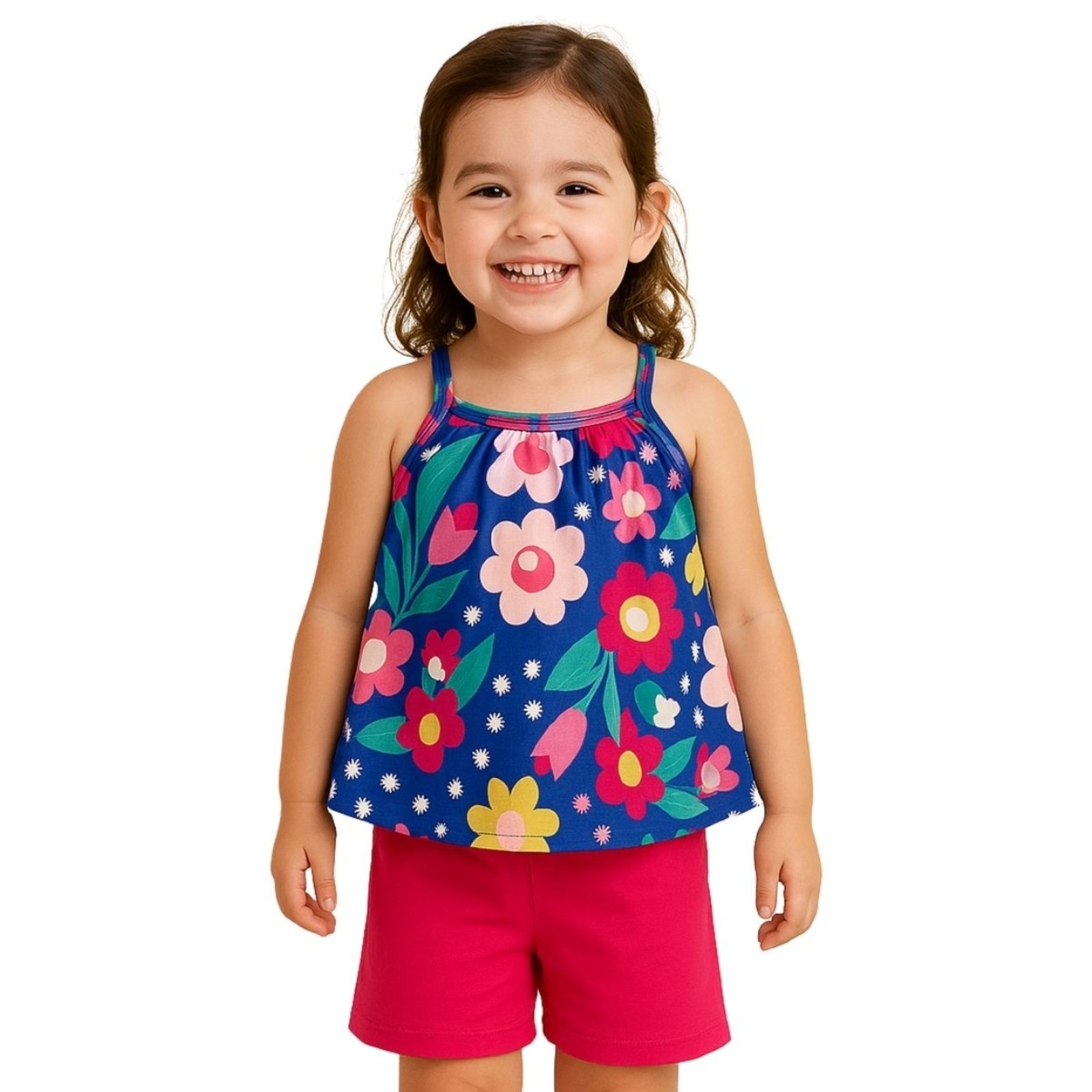 Vista 3 Infantil - Conjunto 2pçs Alça Finas Kyly Flores Monaco azul Kyly azul