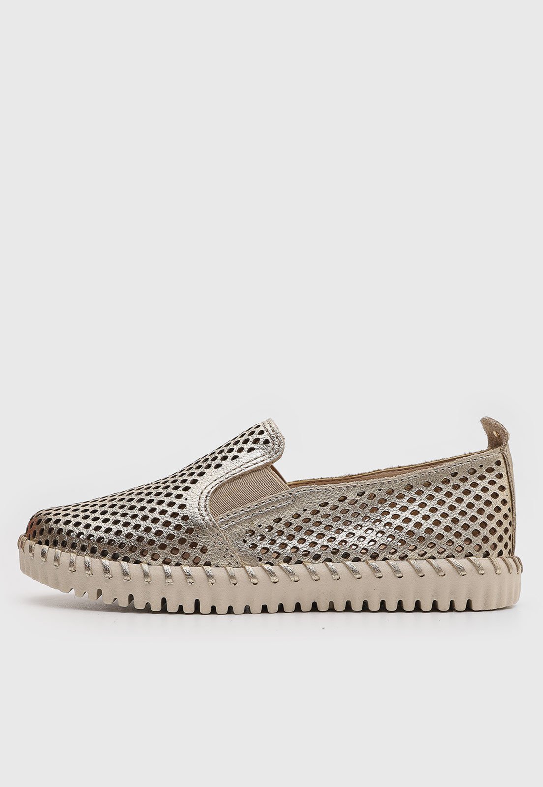 Tênis Feminino Bottero Slip On Vazado Metalizado Dourado
