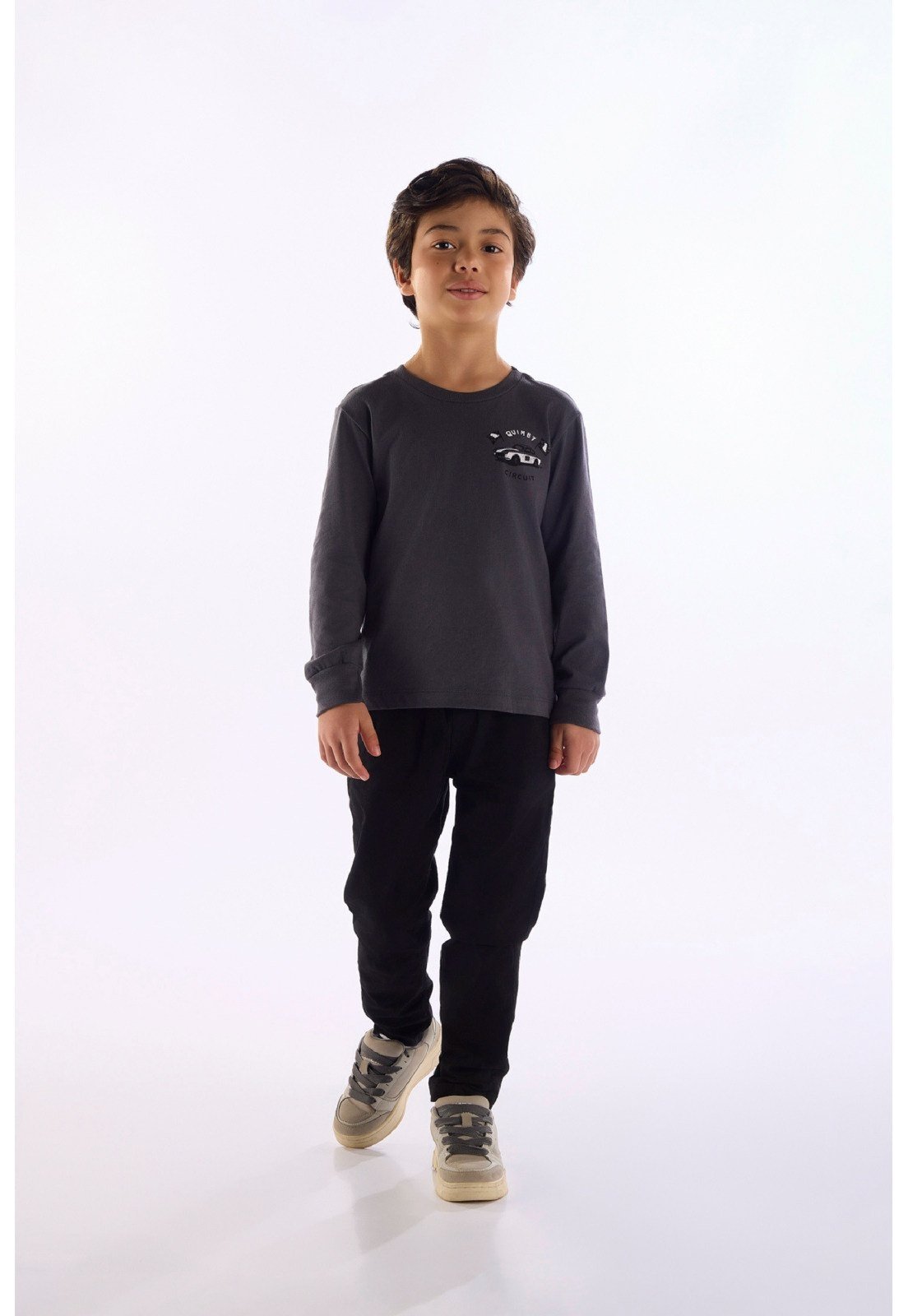 Infantil - Camiseta Manga Longa Estampa Carro Quimby Bege