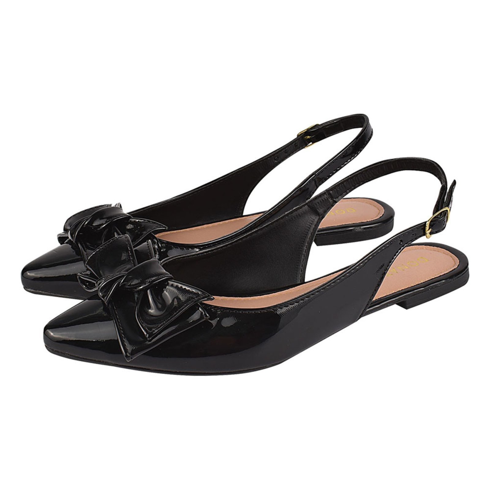 Sapatilha Feminina Bico Fino Mule Slingback CM Calçados Laço Preto Verniz