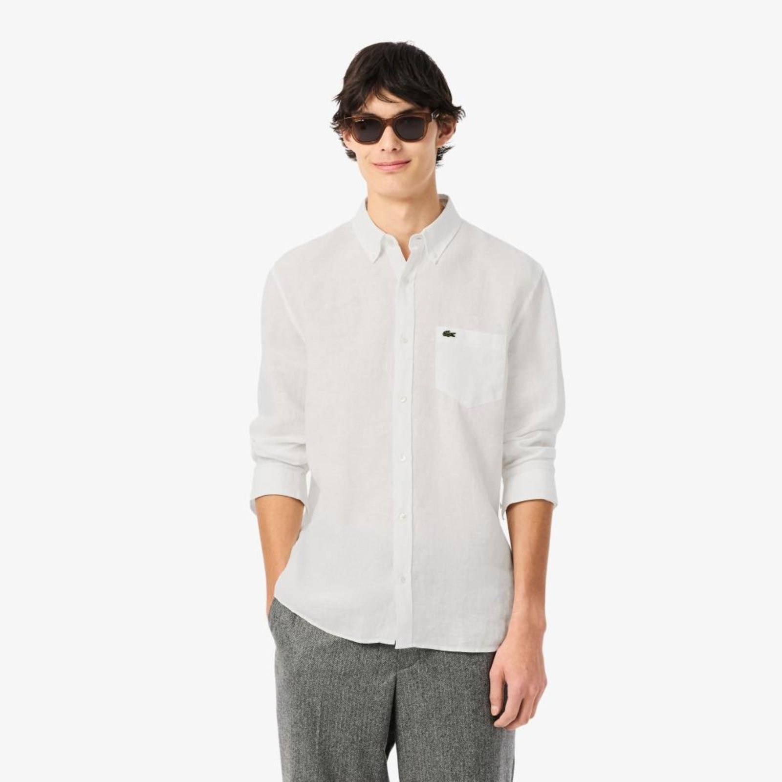 Camisa de Linho de Caimento Regular Branco