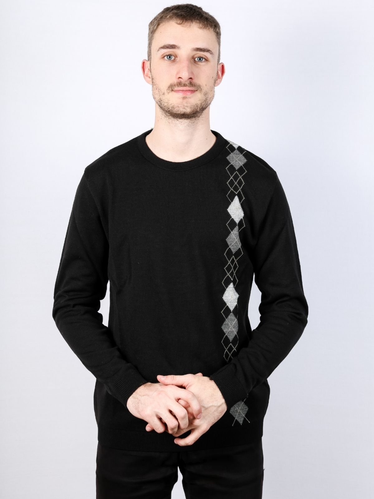 Blusão masculino gola redonda com jacquard