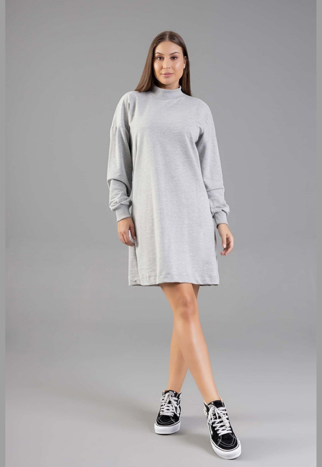 Vestido Manga Longa em Moletom para Adultos Just Basic Cinza