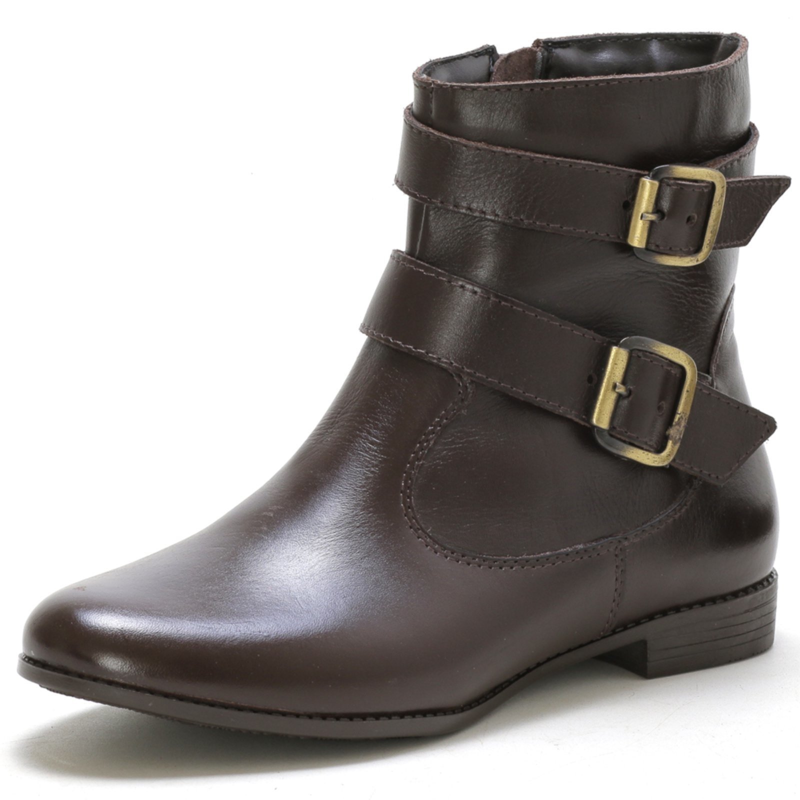 Bota Cano Curto Feminina em Couro Café Kuento Shoes