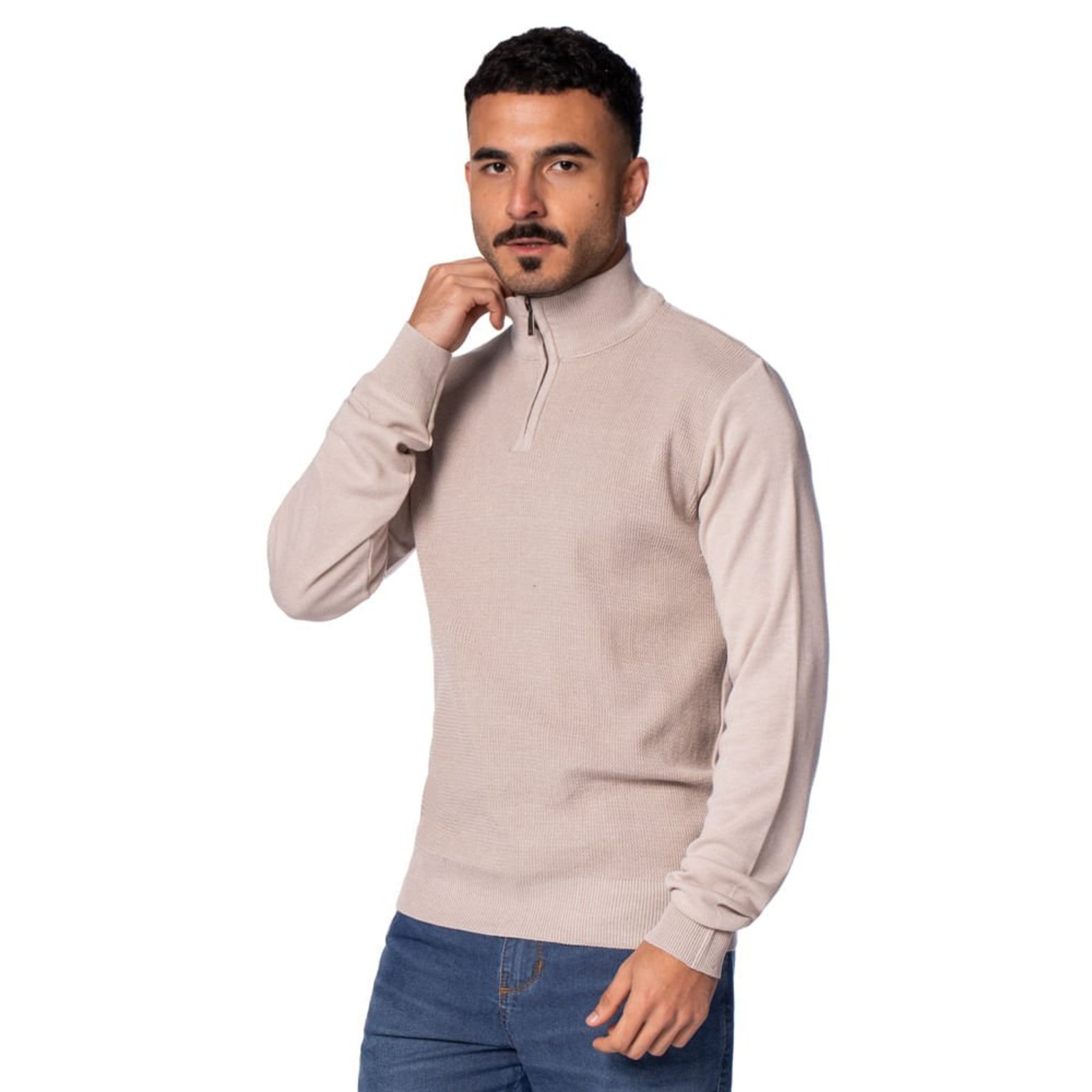 Suéter Masculino Dixie Gola Alta Texturizado Bege Claro