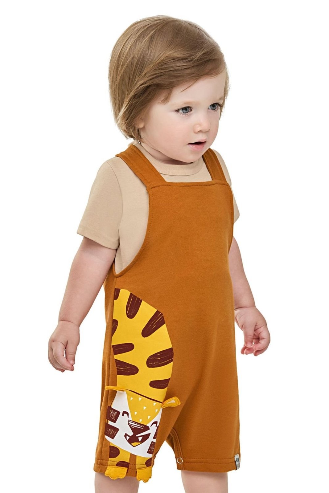 Infantil – Conjunto Menino Com Jardineira Safári Elian Bege