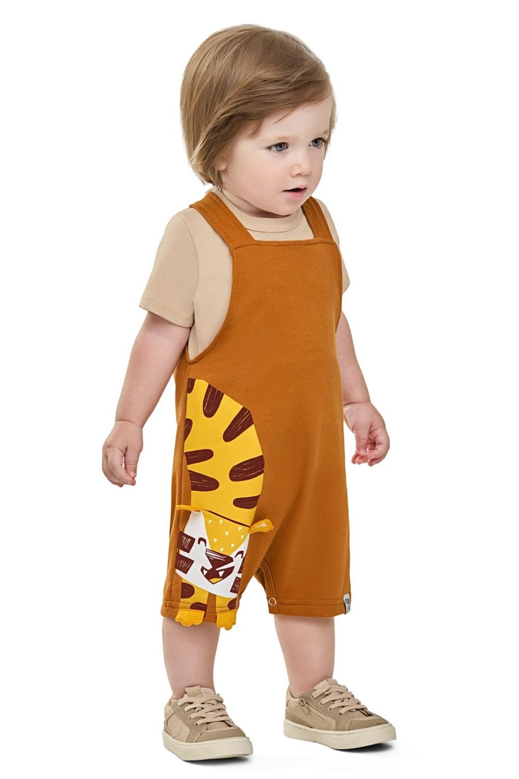Vista 3 Infantil - Conjunto Menino Com Jardineira Safári Elian bege Elian bege