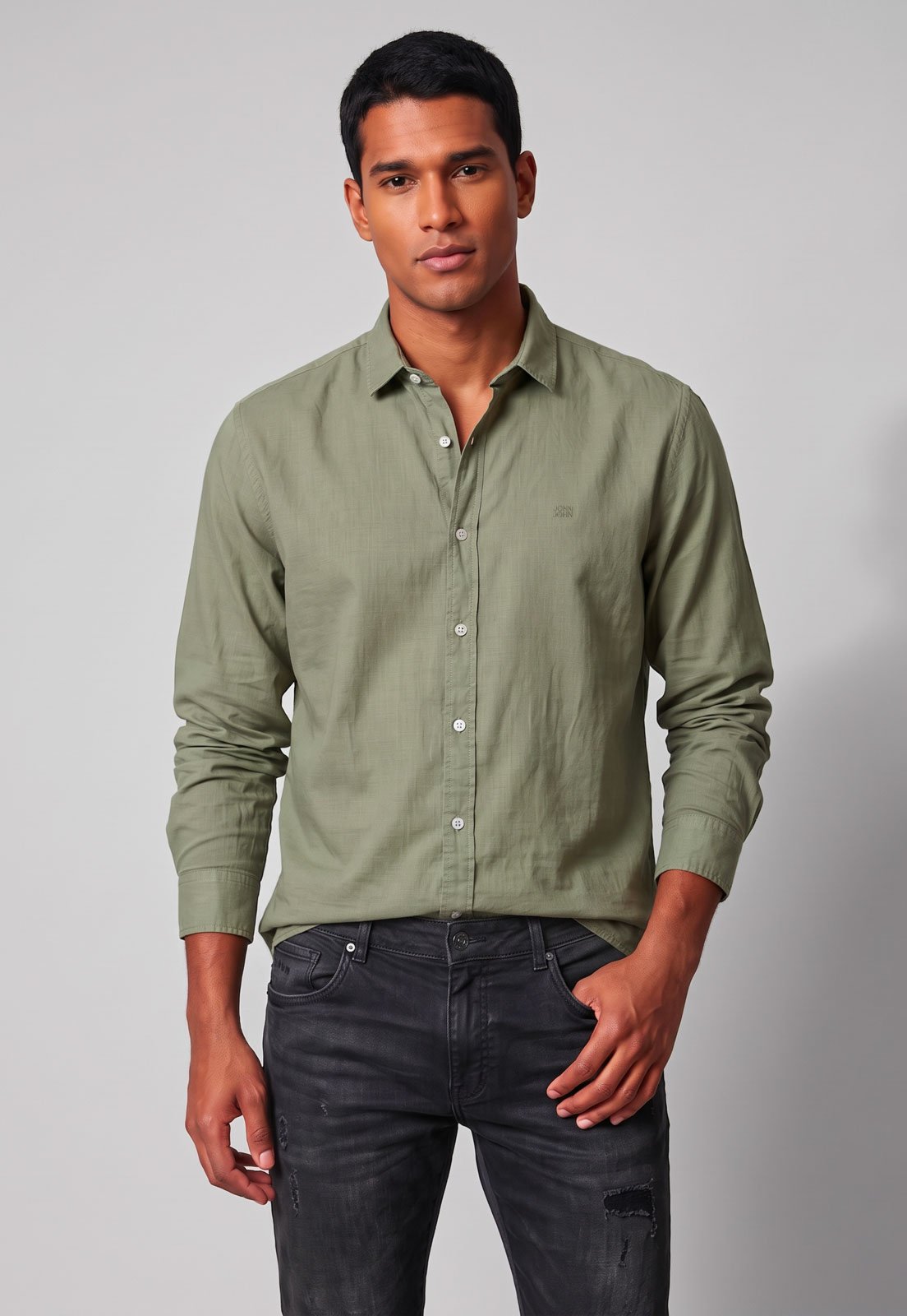 Camisa Masculina John John Manga Longa Verde