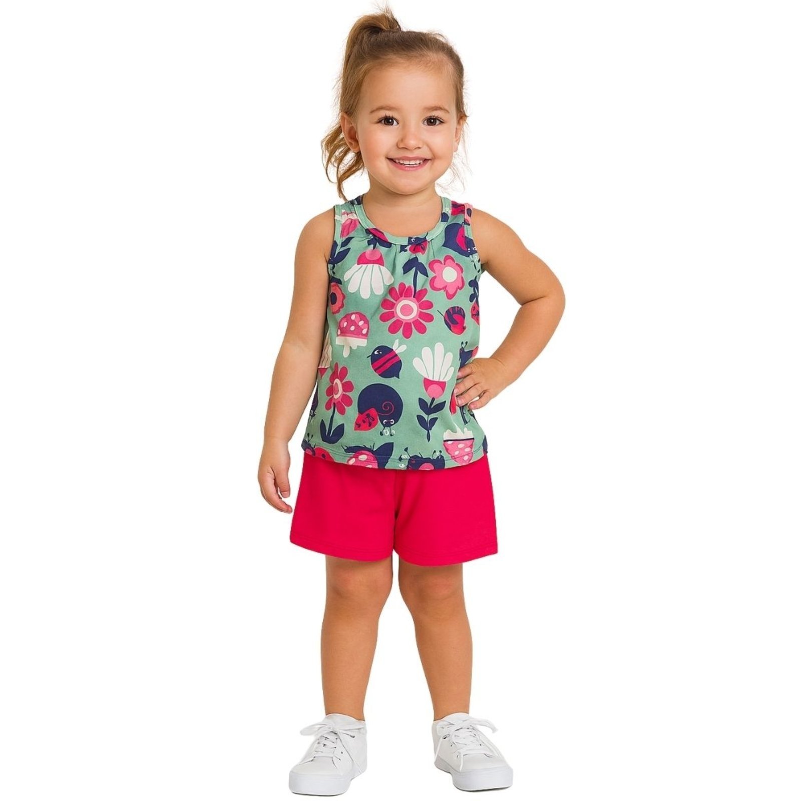 Vista 2 Infantil - Conjunto 2pçs Regata Kyly Flores Turmalina Kyly verde