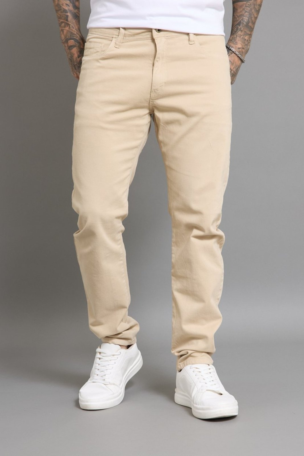 Calça Sarja Color Masculina Slim Arqueada Dialogo Bege